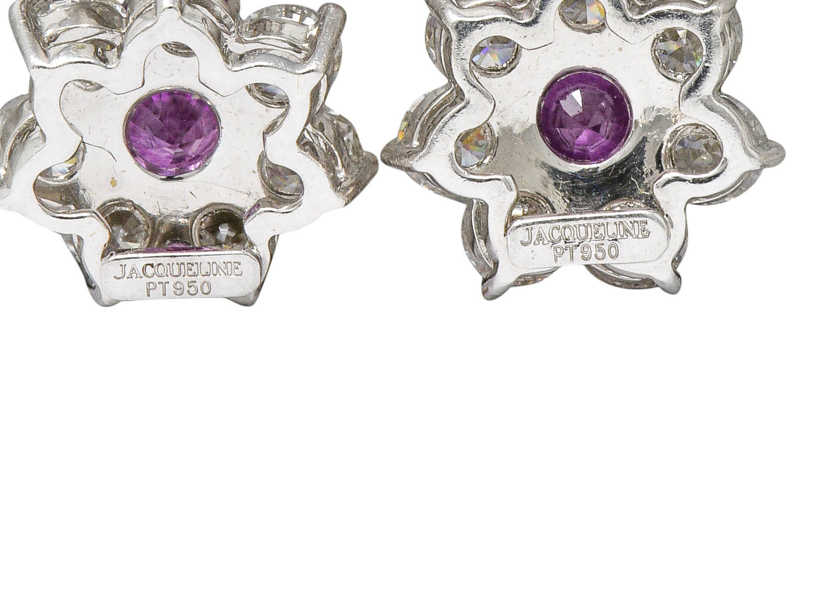 Modern 4.05 CTW Diamond Pink Sapphire Platinum Floral Cluster EarringsEarrings - Wilson's Estate Jewelry