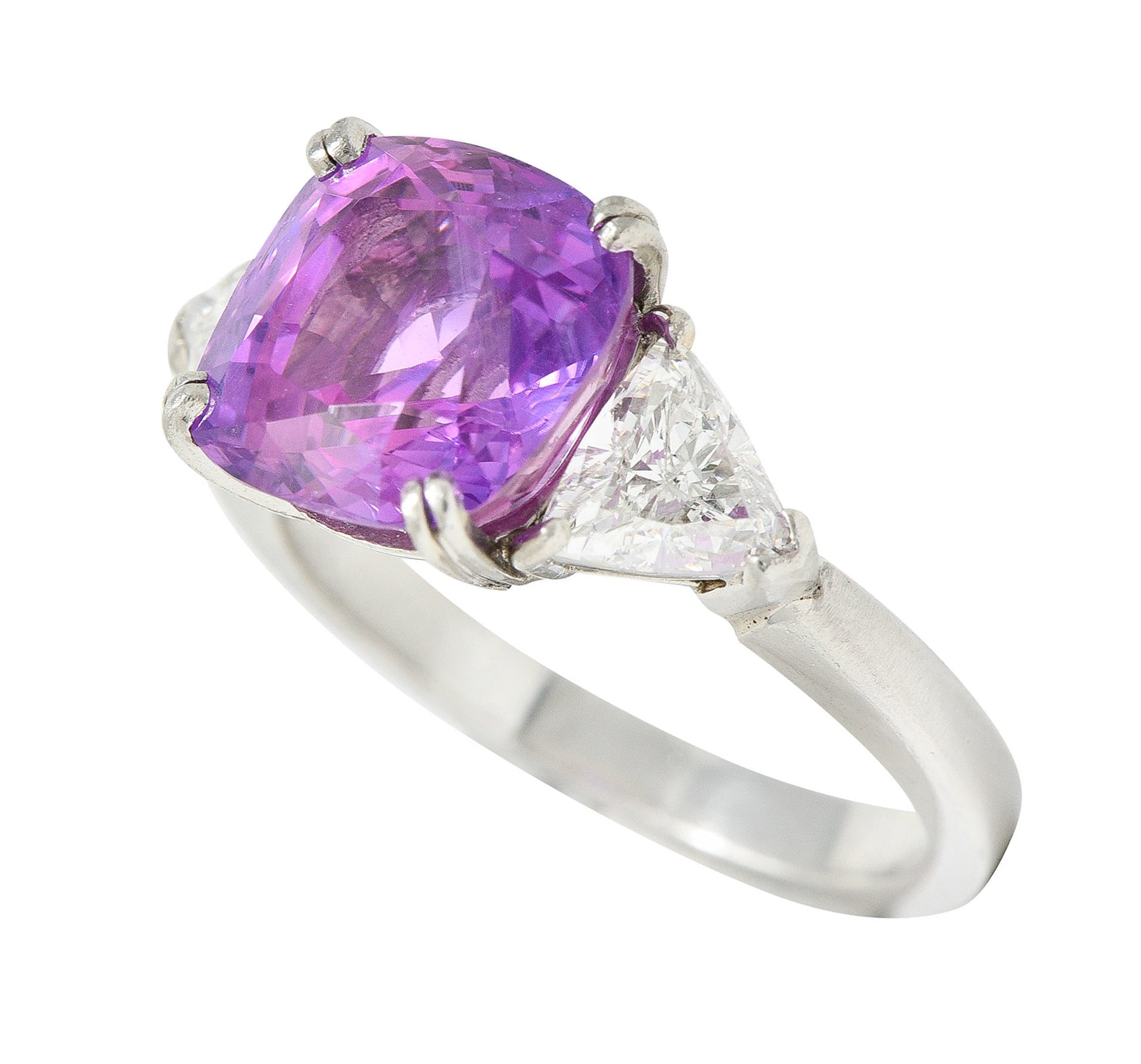 1980's Vintage 6.20 CTW Pink Sapphire Diamond Platinum Three Stone RingRing - Wilson's Estate Jewelry