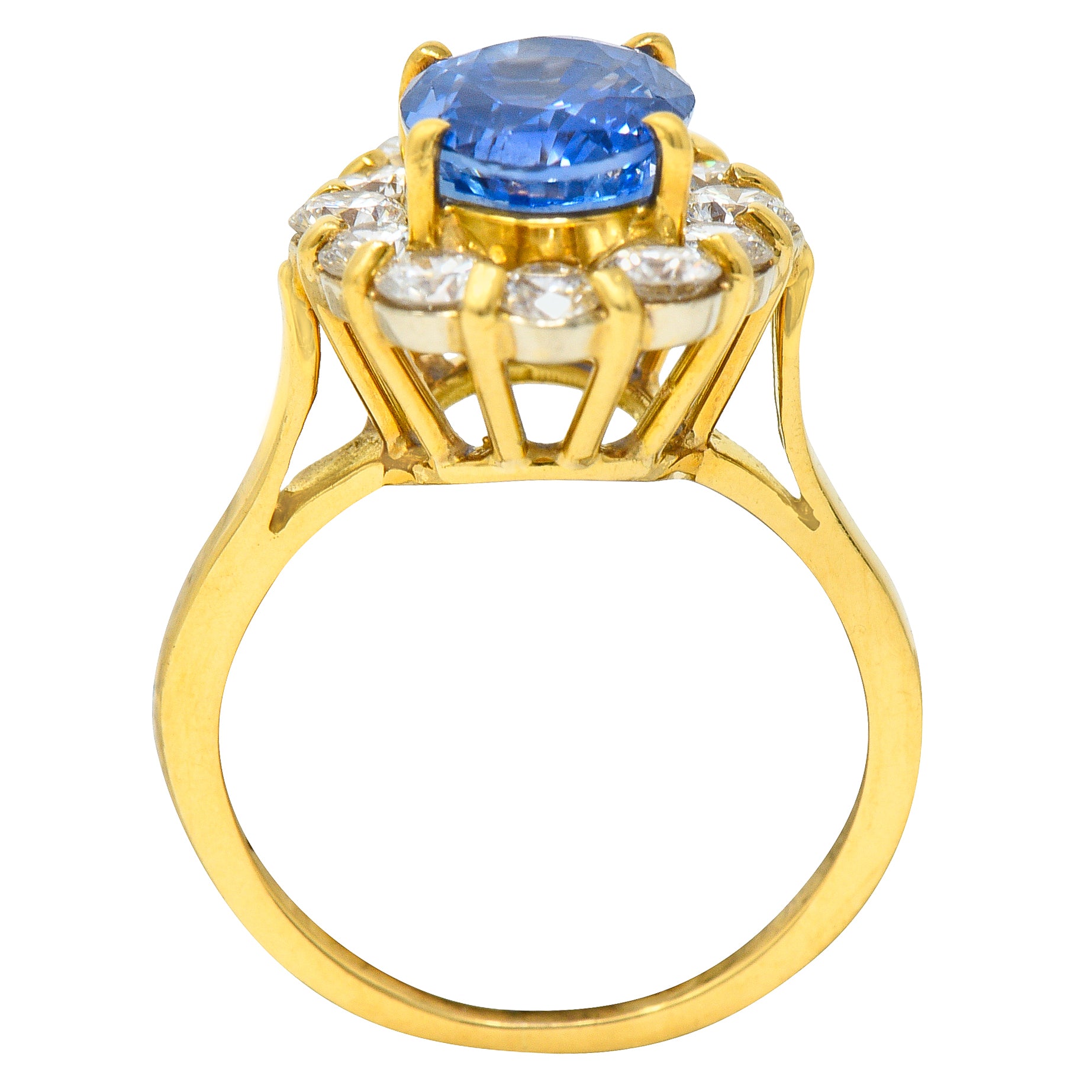 Vintage 5.00 CTW No Heat Ceylon Sapphire Diamond 18 Karat Gold Cluster Ring GIARing - Wilson's Estate Jewelry
