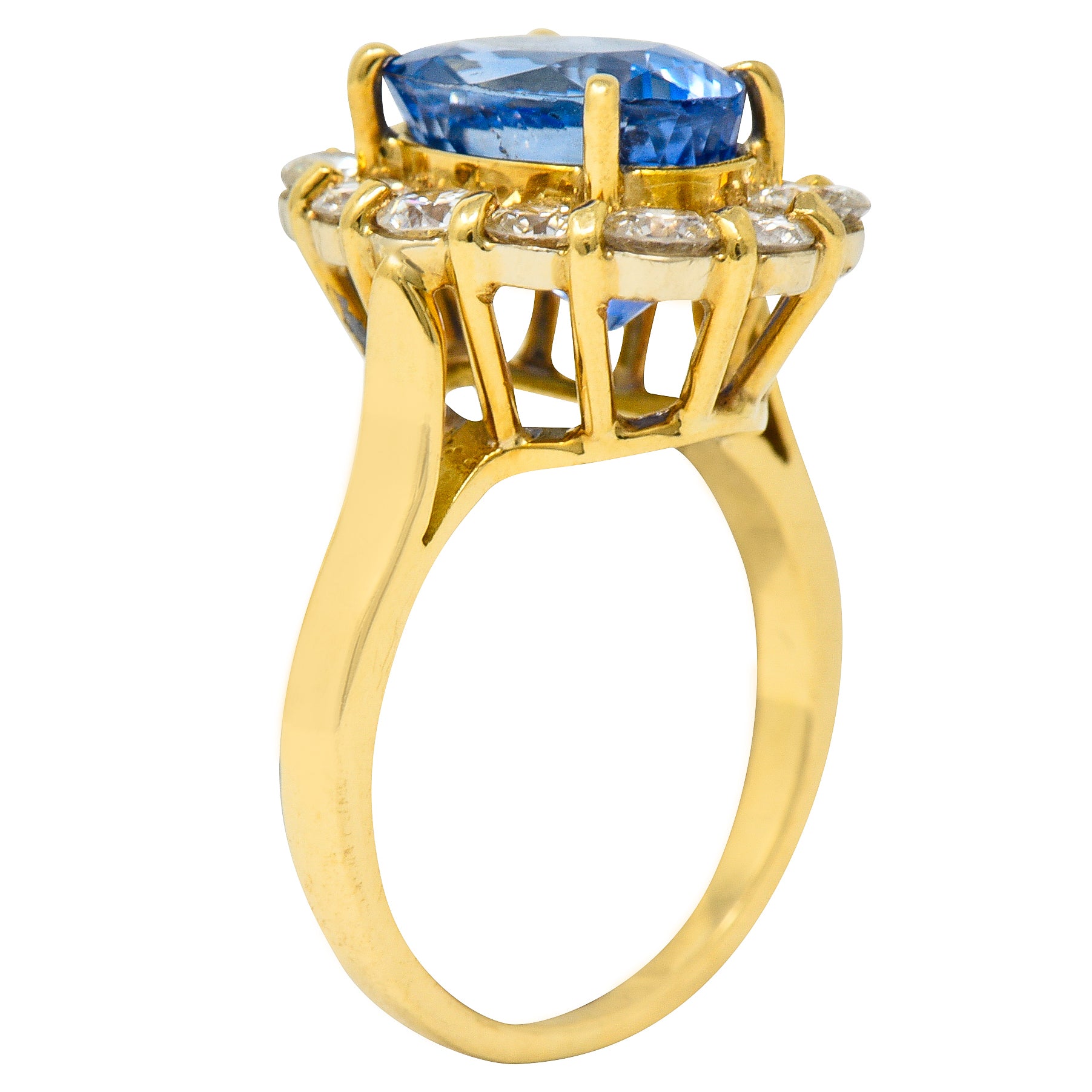 Vintage 5.00 CTW No Heat Ceylon Sapphire Diamond 18 Karat Gold Cluster Ring GIARing - Wilson's Estate Jewelry