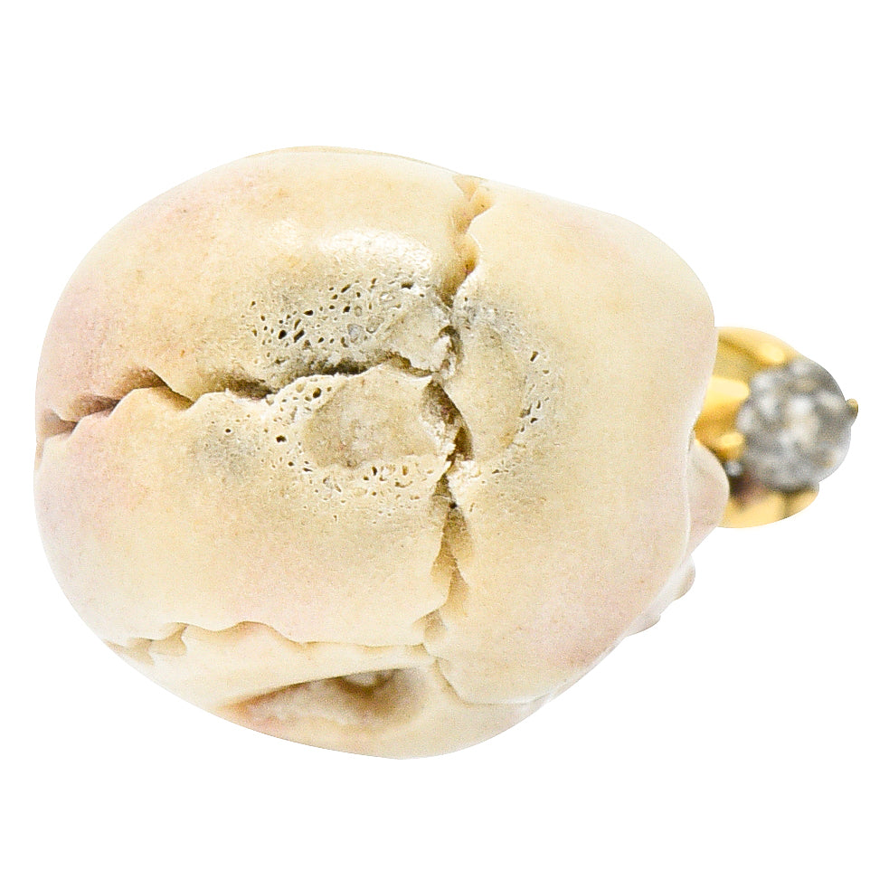 Vintage Bone Diamond 18 Karat Gold Smoking Skull StickpinStick Pin - Wilson's Estate Jewelry