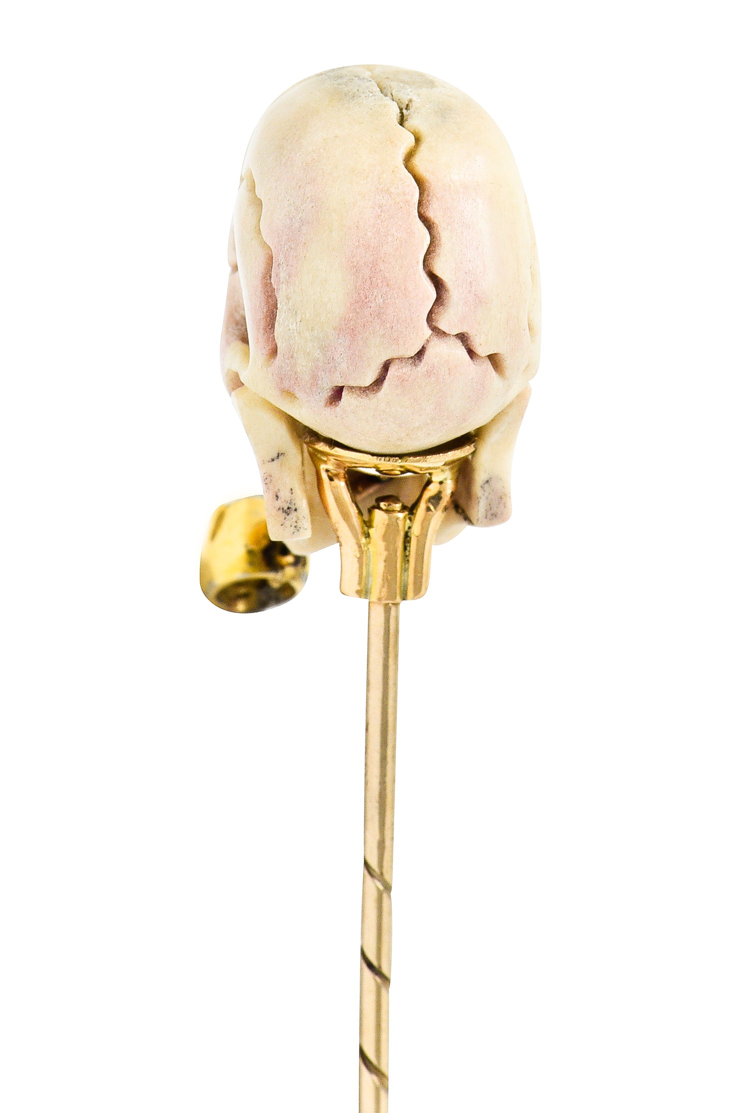 Vintage Bone Diamond 18 Karat Gold Smoking Skull StickpinStick Pin - Wilson's Estate Jewelry