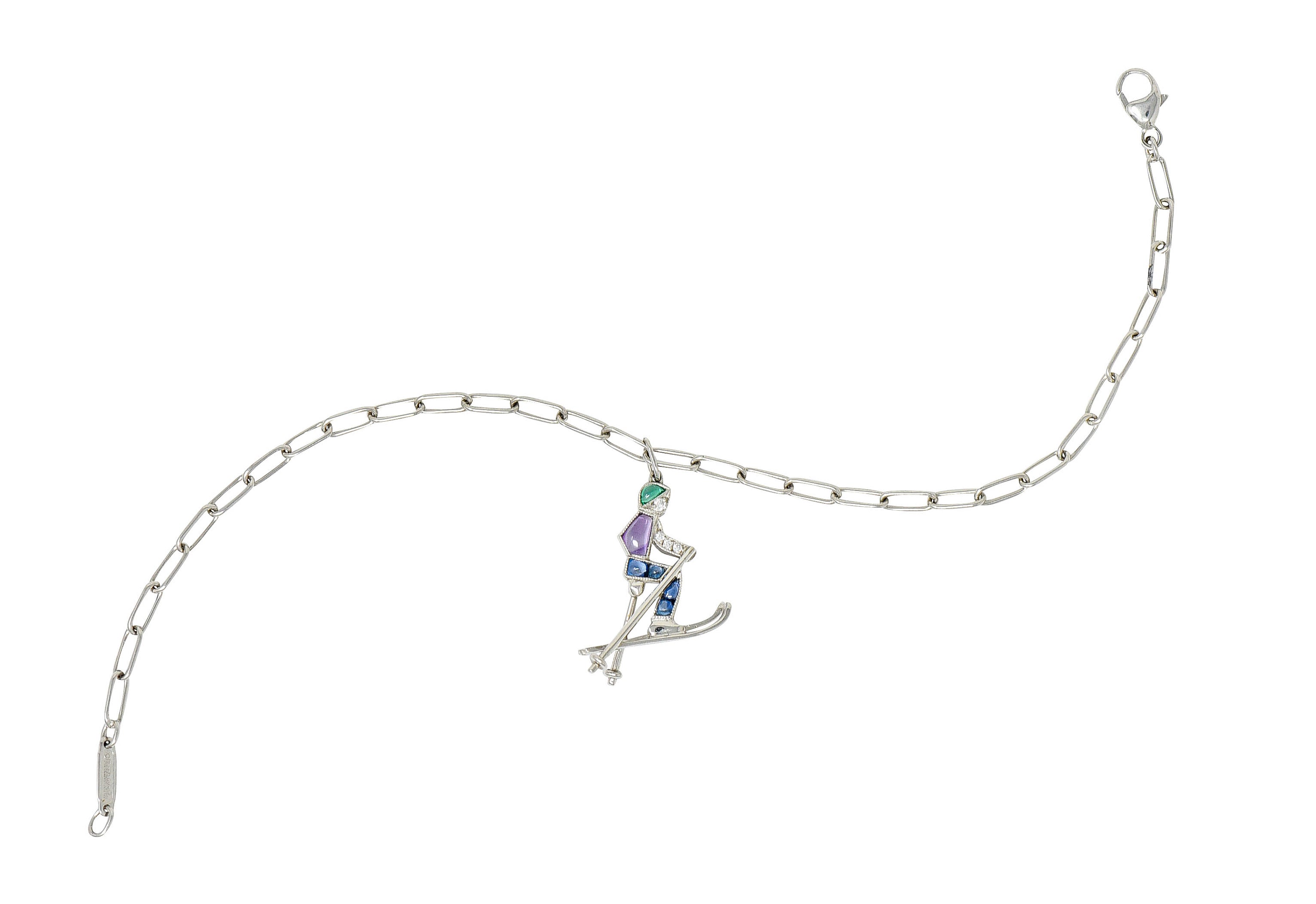 Tiffany & Co. Sapphire Amethyst Emerald Diamond Platinum Ski Charm Braceletbracelet - Wilson's Estate Jewelry