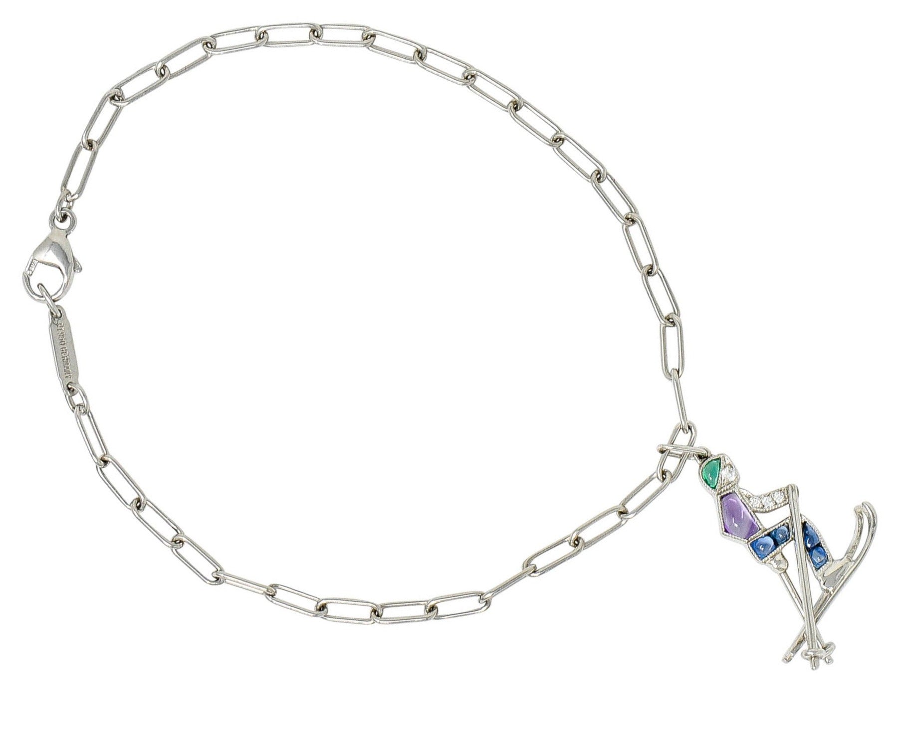 Tiffany & Co. Sapphire Amethyst Emerald Diamond Platinum Ski Charm Braceletbracelet - Wilson's Estate Jewelry