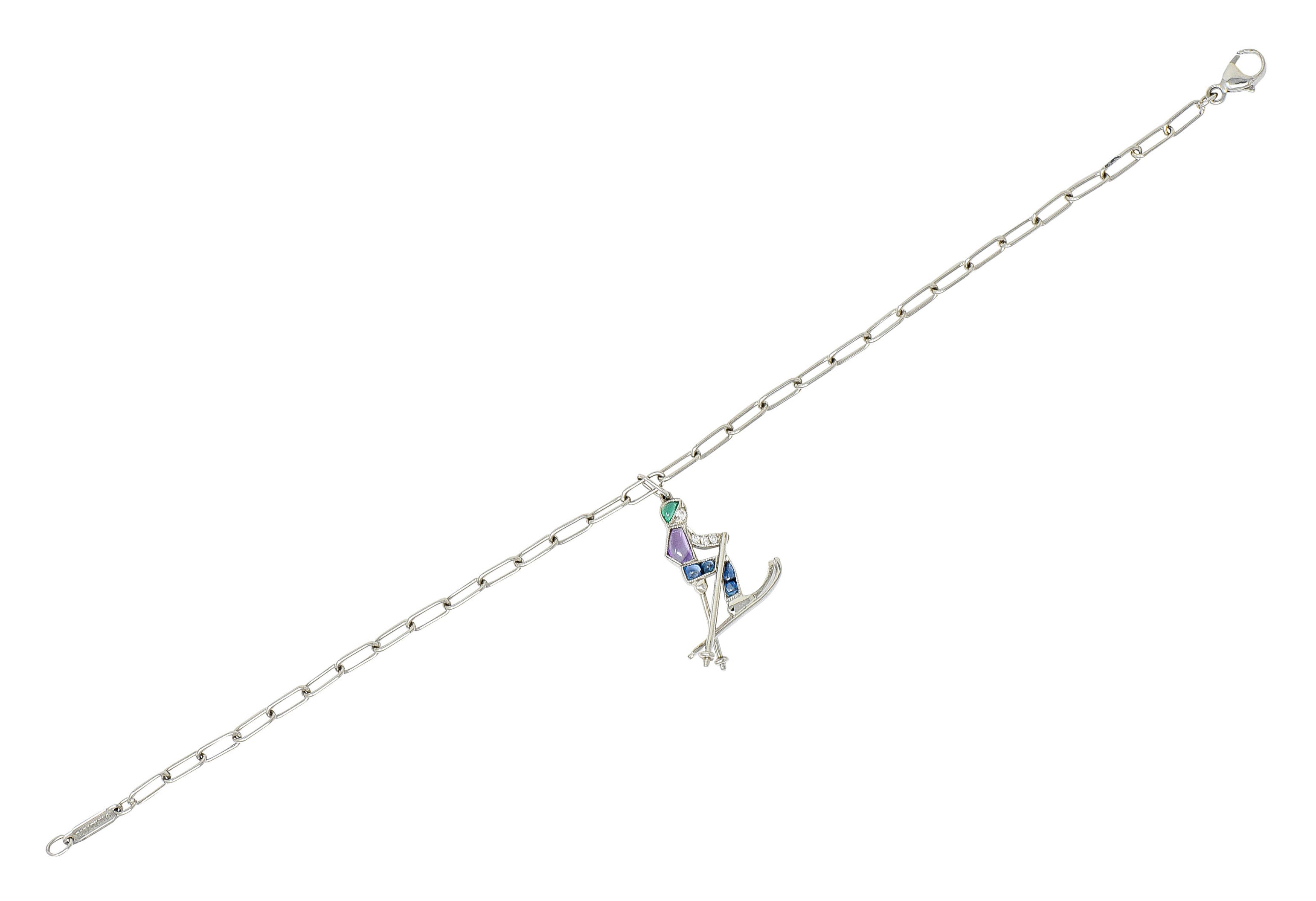 Tiffany & Co. Sapphire Amethyst Emerald Diamond Platinum Ski Charm Braceletbracelet - Wilson's Estate Jewelry