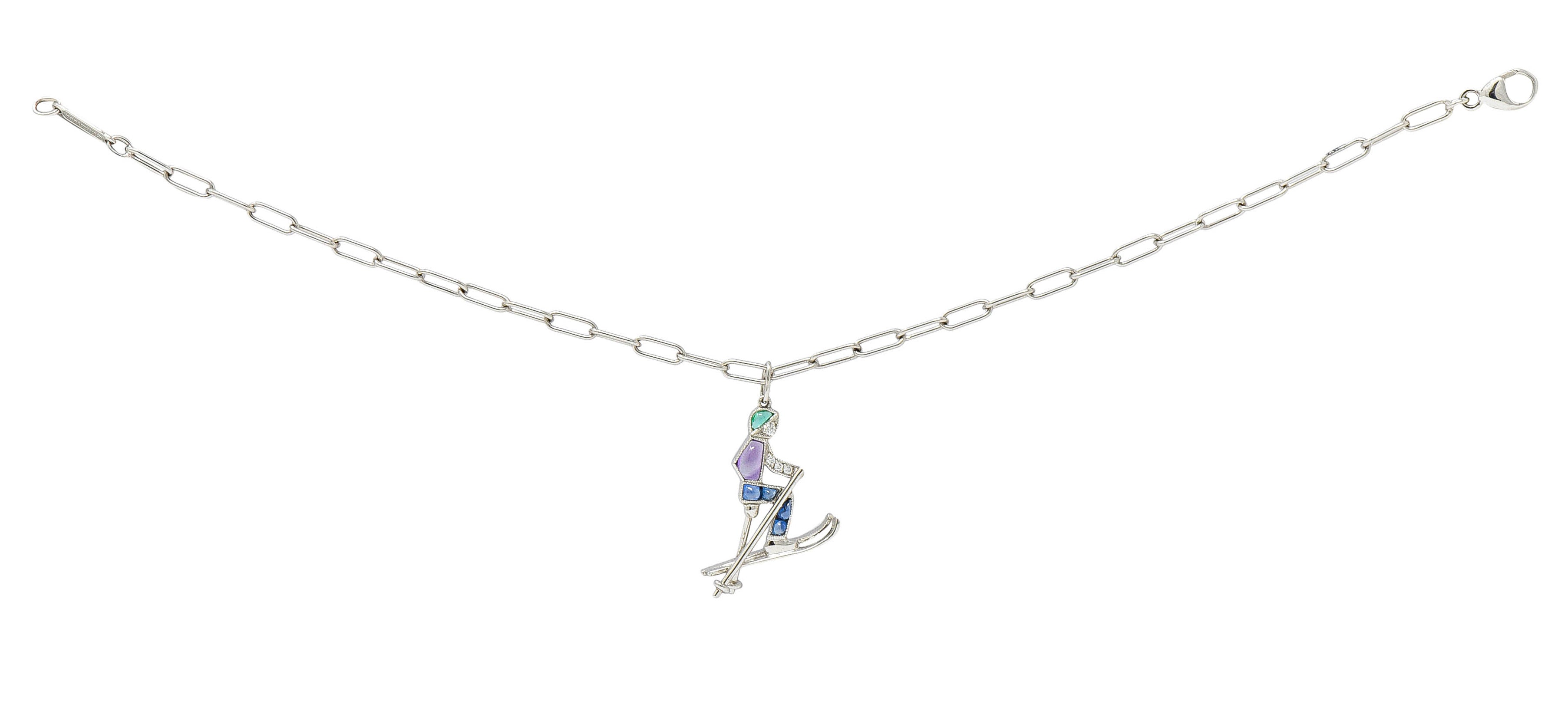 Tiffany & Co. Sapphire Amethyst Emerald Diamond Platinum Ski Charm Braceletbracelet - Wilson's Estate Jewelry