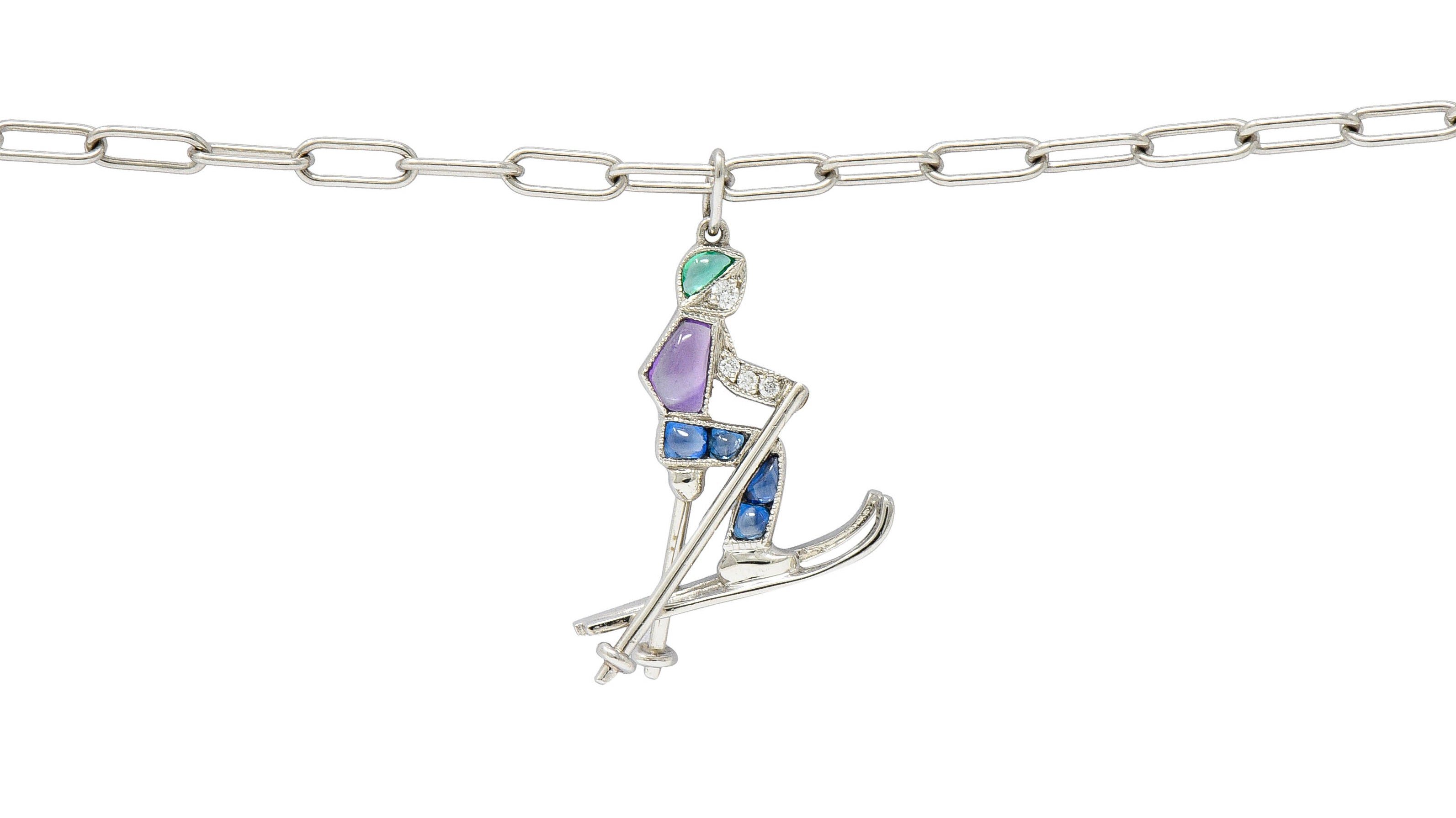 Tiffany & Co. Sapphire Amethyst Emerald Diamond Platinum Ski Charm Braceletbracelet - Wilson's Estate Jewelry