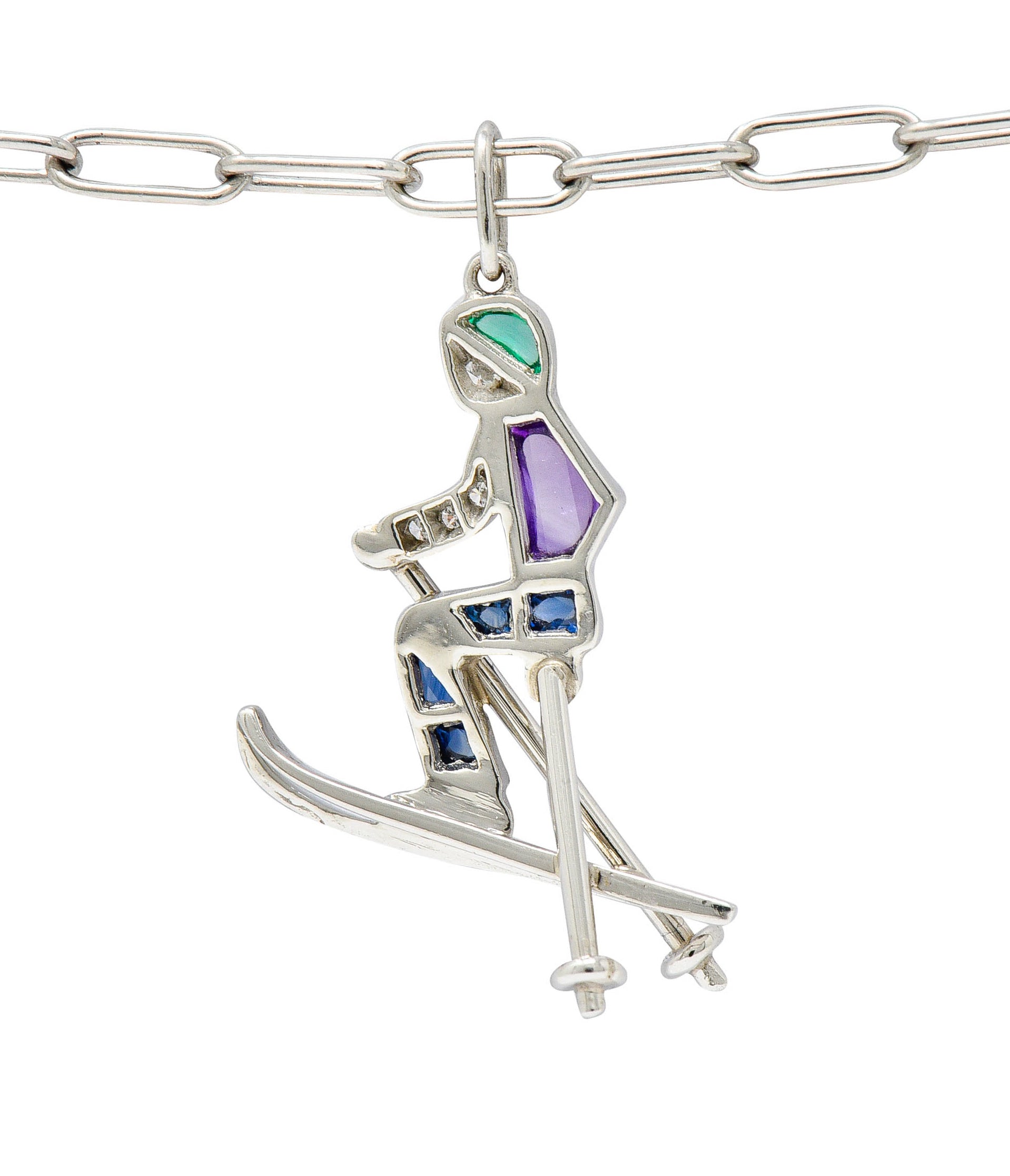 Tiffany & Co. Sapphire Amethyst Emerald Diamond Platinum Ski Charm Braceletbracelet - Wilson's Estate Jewelry