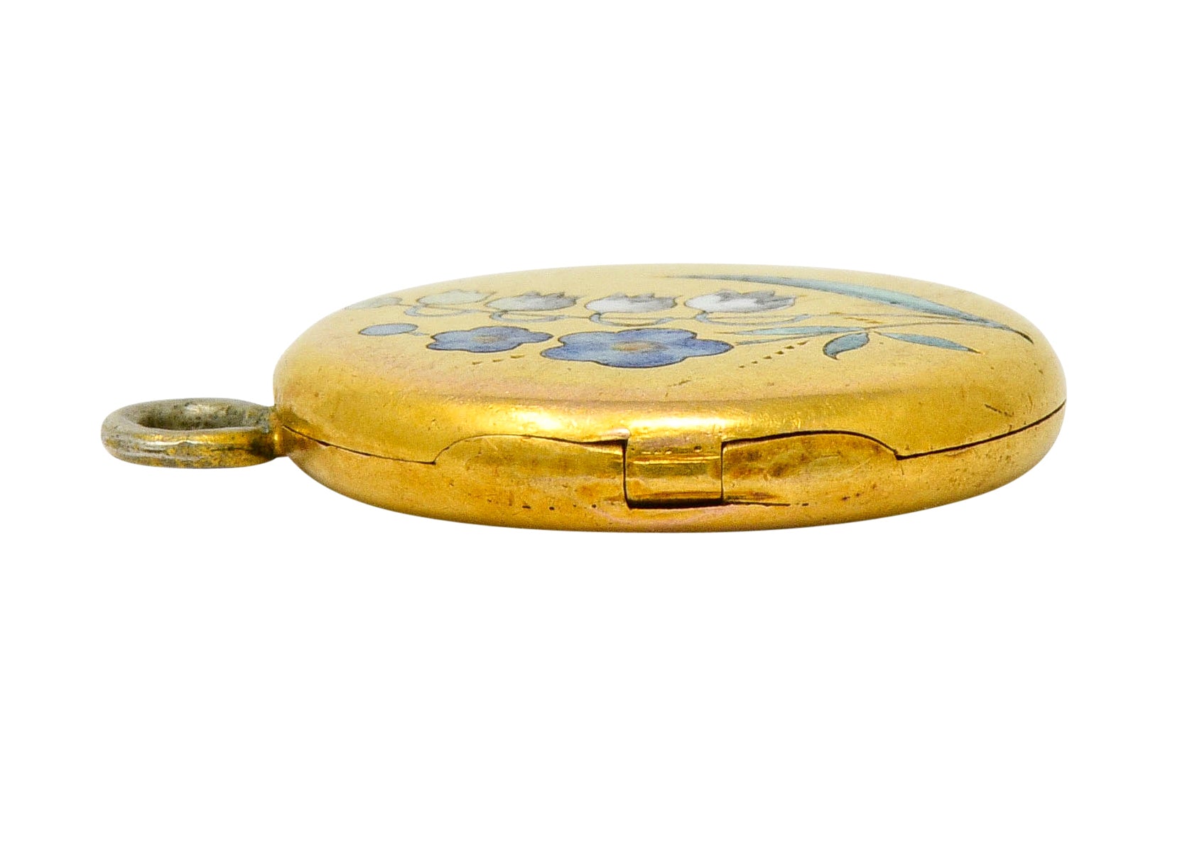1894 Victorian Enamel 14 Karat Gold Floral Locket Pendant - Wilson's Estate Jewelry