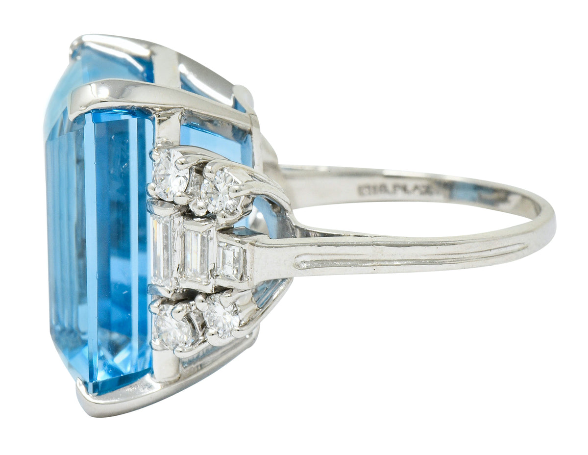 Tiffany & Co. Retro 29.30 CTW Aquamarine Diamond Platinum Statement Ring - Wilson's Estate Jewelry