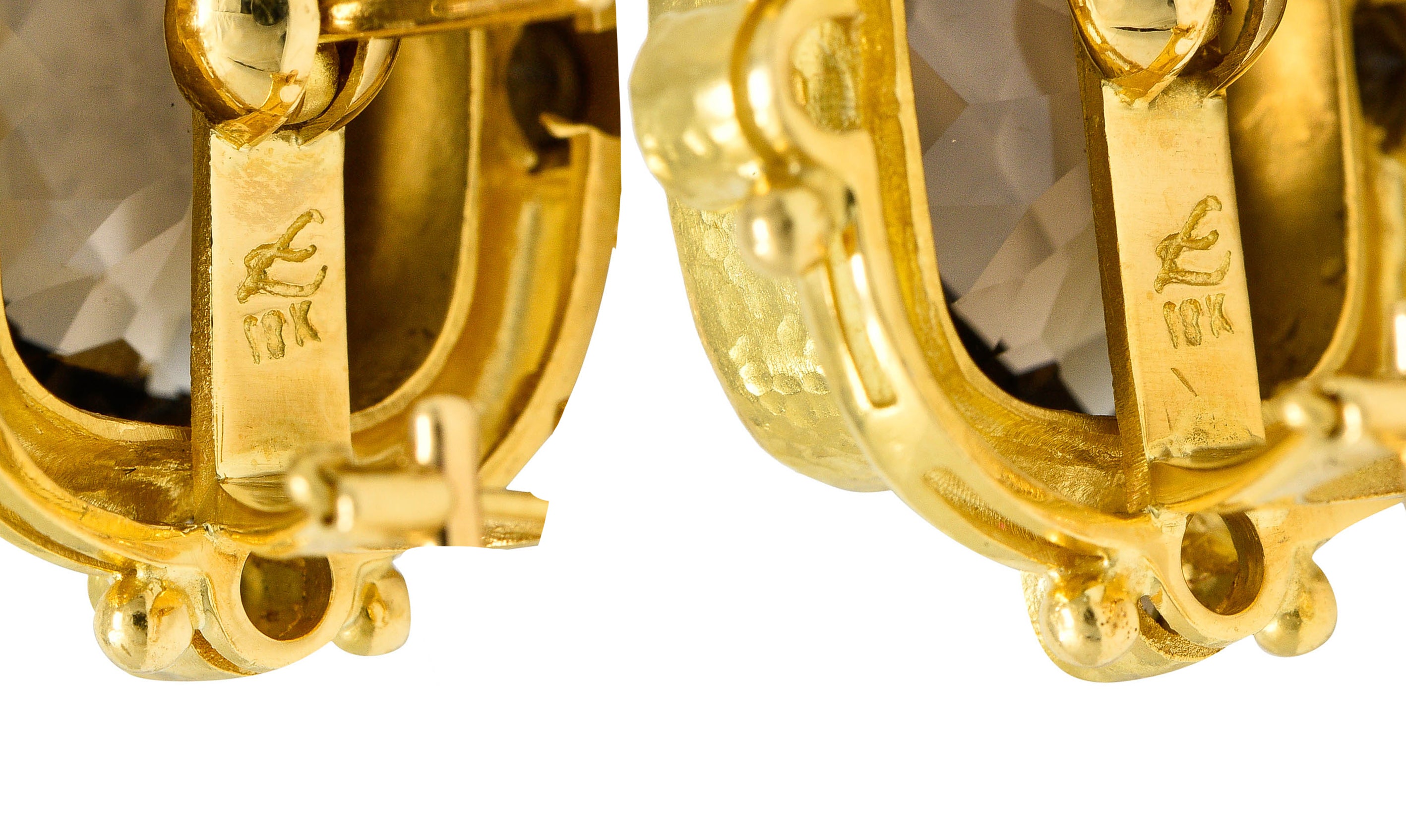 1990's Elizabeth Locke Smokey Quartz 18 Karat Yellow Hammered Gold EarringsEarrings - Wilson's Estate Jewelry