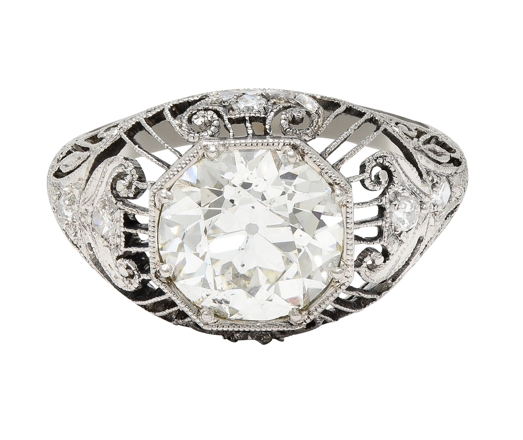 Antique Edwardian 2.45 Carats Old European Diamond Platinum Bombe Engagement Ring Wilson's Estate Jewelry