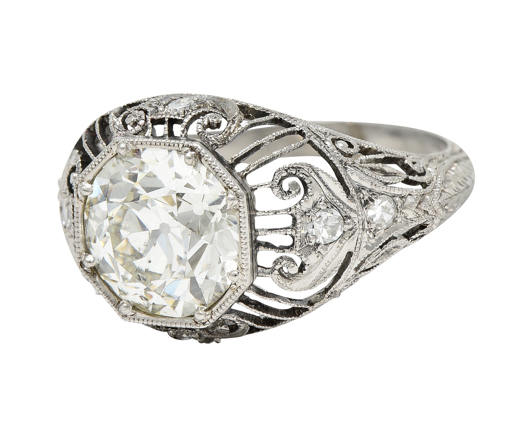 Antique Edwardian 2.45 Carats Old European Diamond Platinum Bombe Engagement Ring Wilson's Estate Jewelry