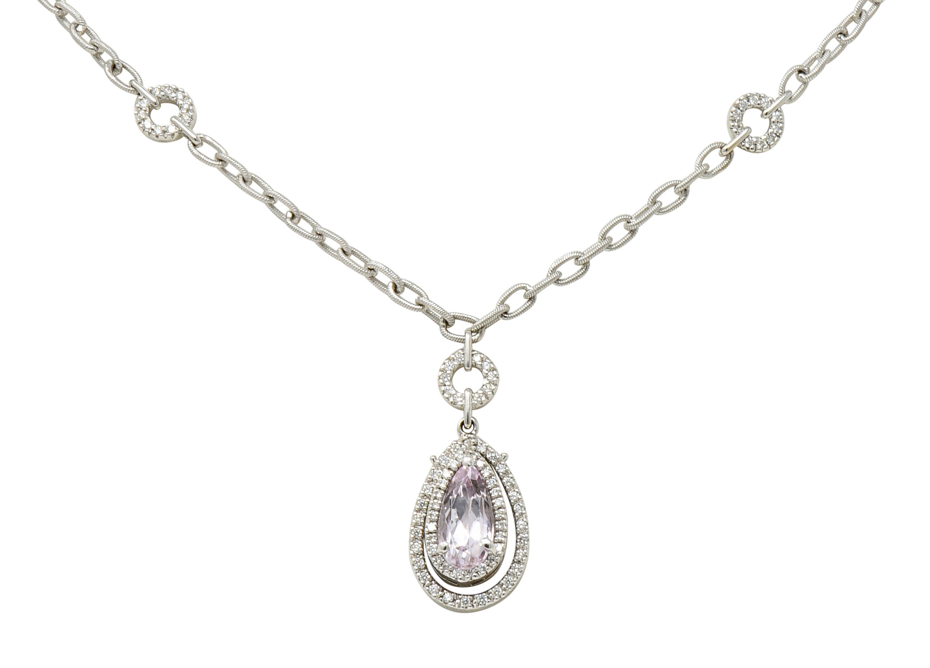 Kunzite 1.21 CTW Diamond 18 Karat White Gold Drop NecklaceNecklace - Wilson's Estate Jewelry