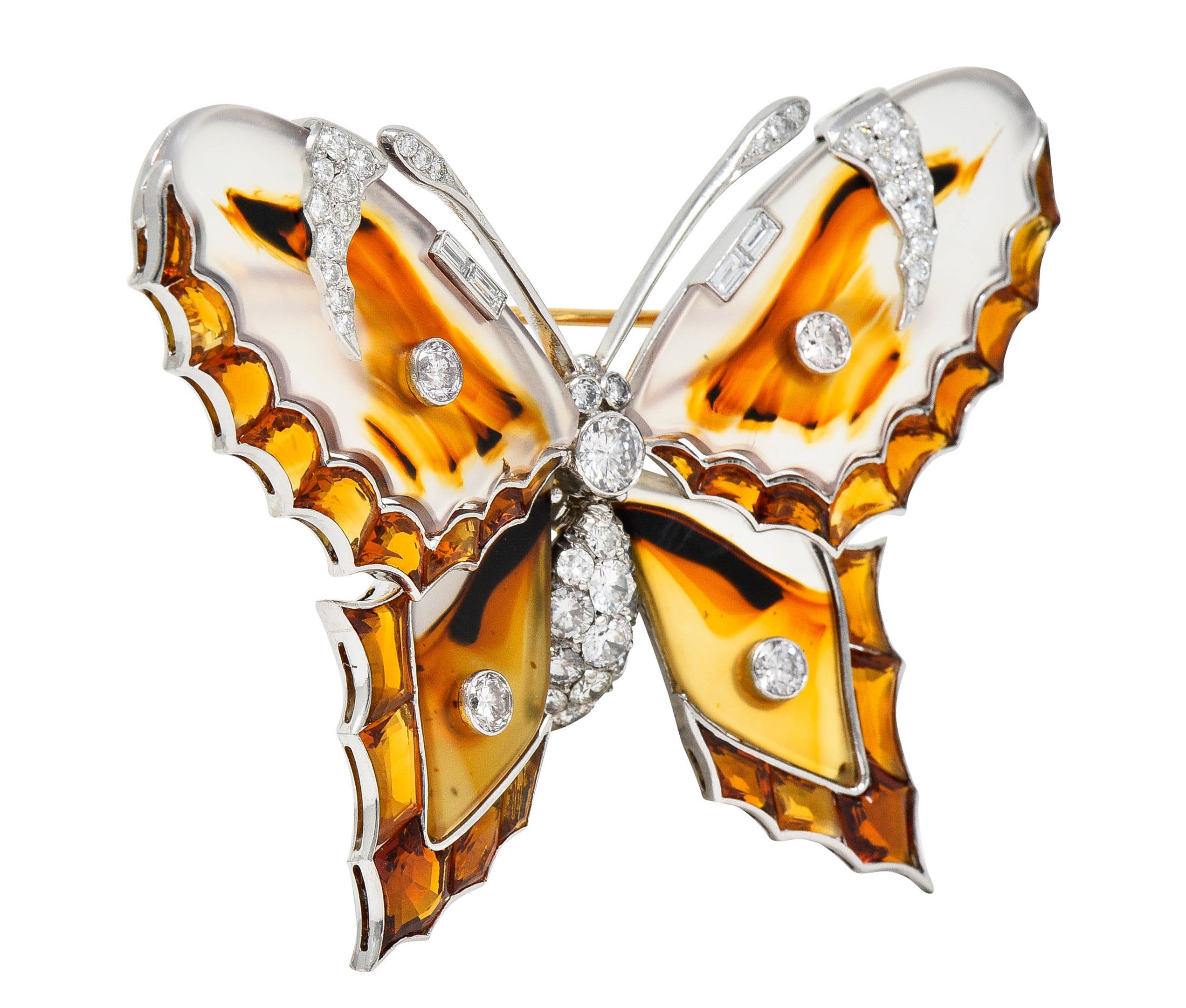Large Vintage Agate Citrine Diamond Platinum Butterfly BroochBrooch - Wilson's Estate Jewelry