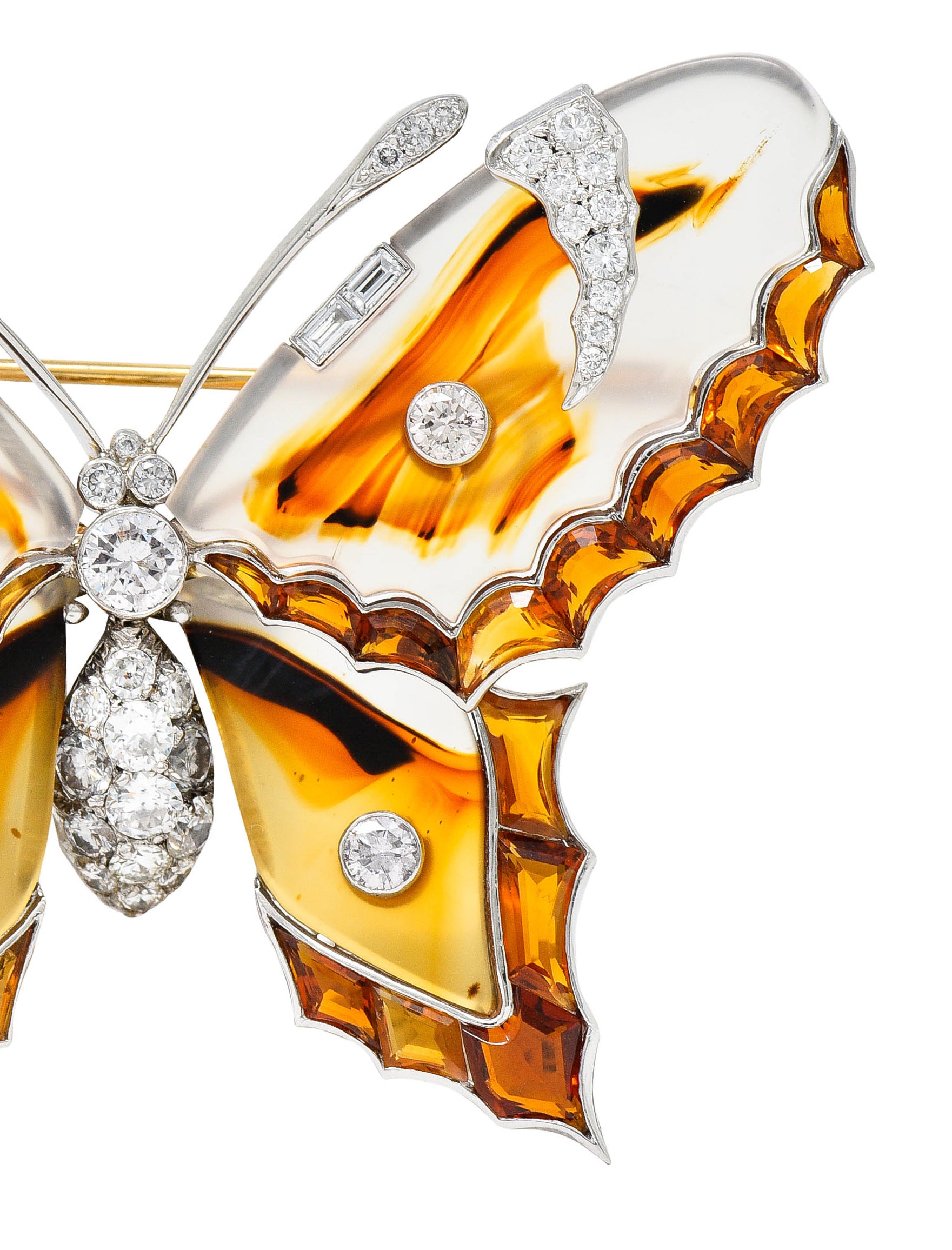 Large Vintage Agate Citrine Diamond Platinum Butterfly BroochBrooch - Wilson's Estate Jewelry