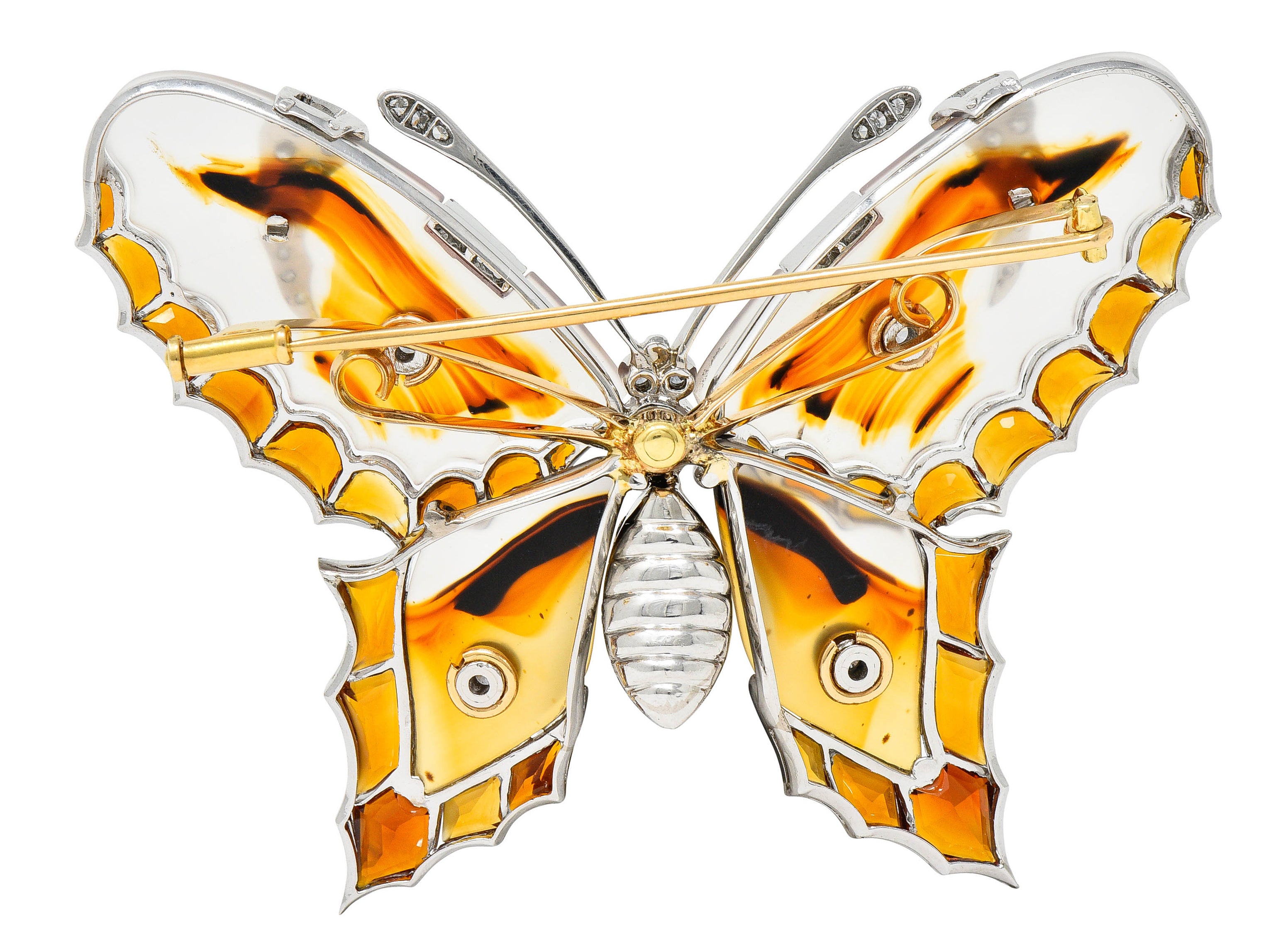 Large Vintage Agate Citrine Diamond Platinum Butterfly BroochBrooch - Wilson's Estate Jewelry