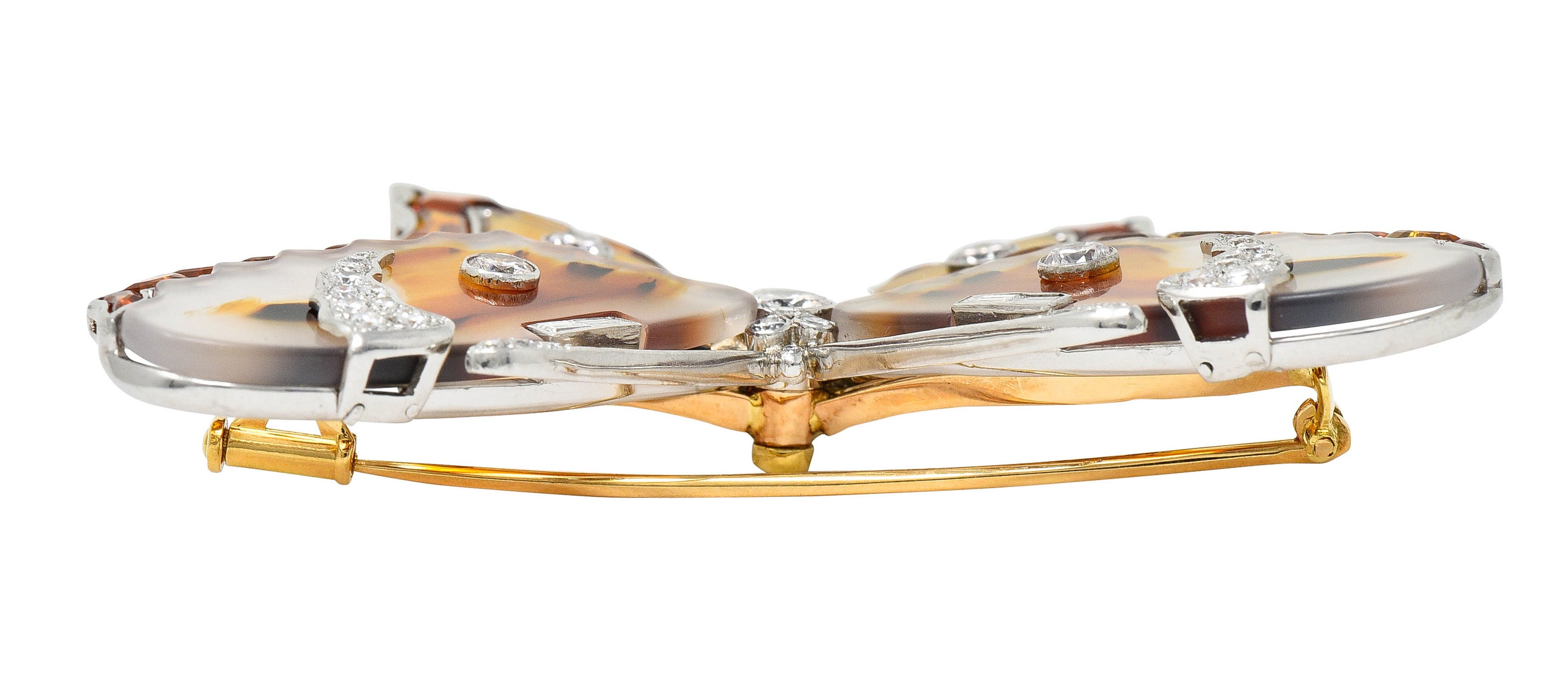 Large Vintage Agate Citrine Diamond Platinum Butterfly BroochBrooch - Wilson's Estate Jewelry