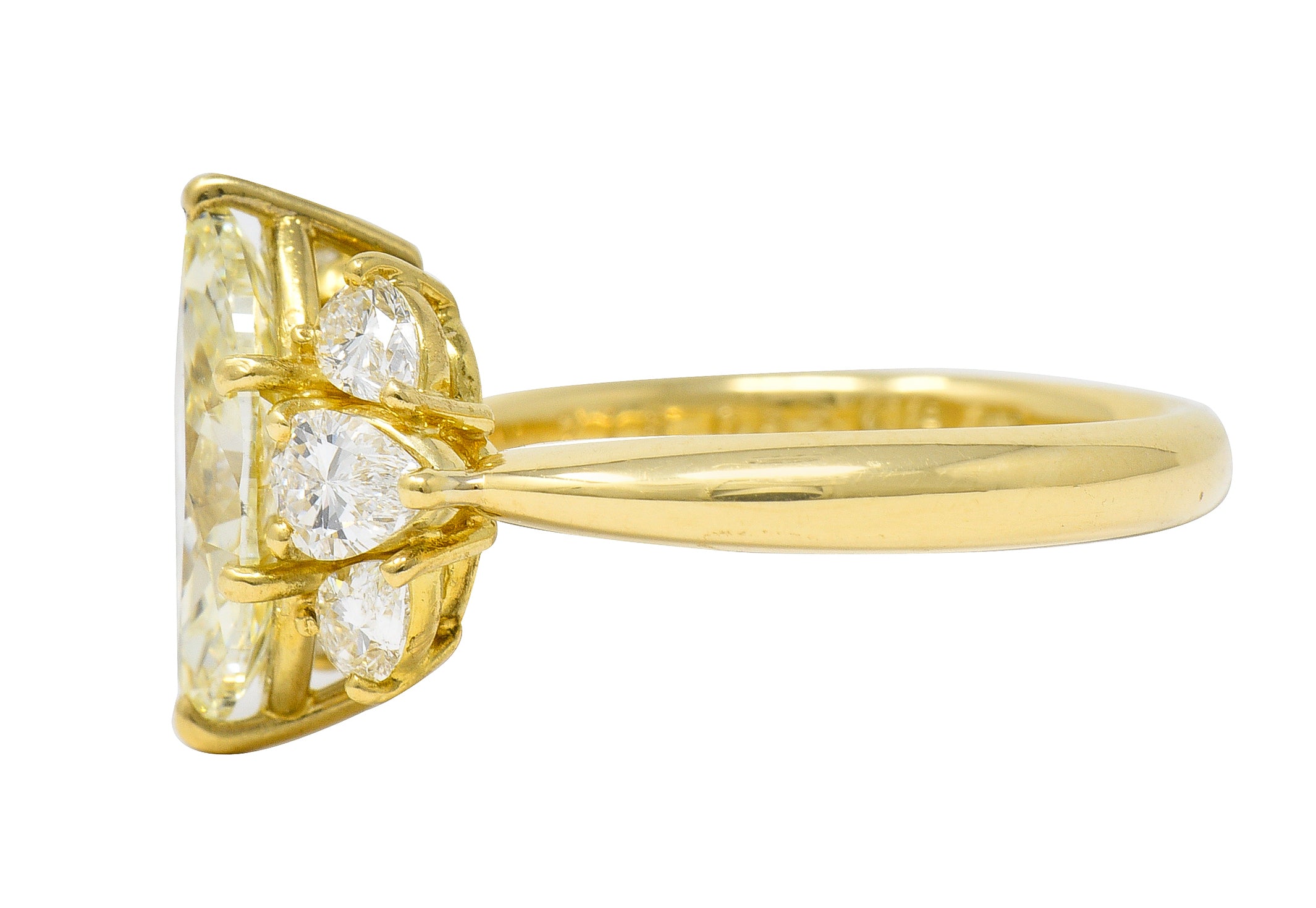 Contemporary 3.00 CTW Fancy Yellow Marquise Cut Diamond 18 Karat Yellow Gold Cluster Engagement Ring Wilson's Estate Jewelry