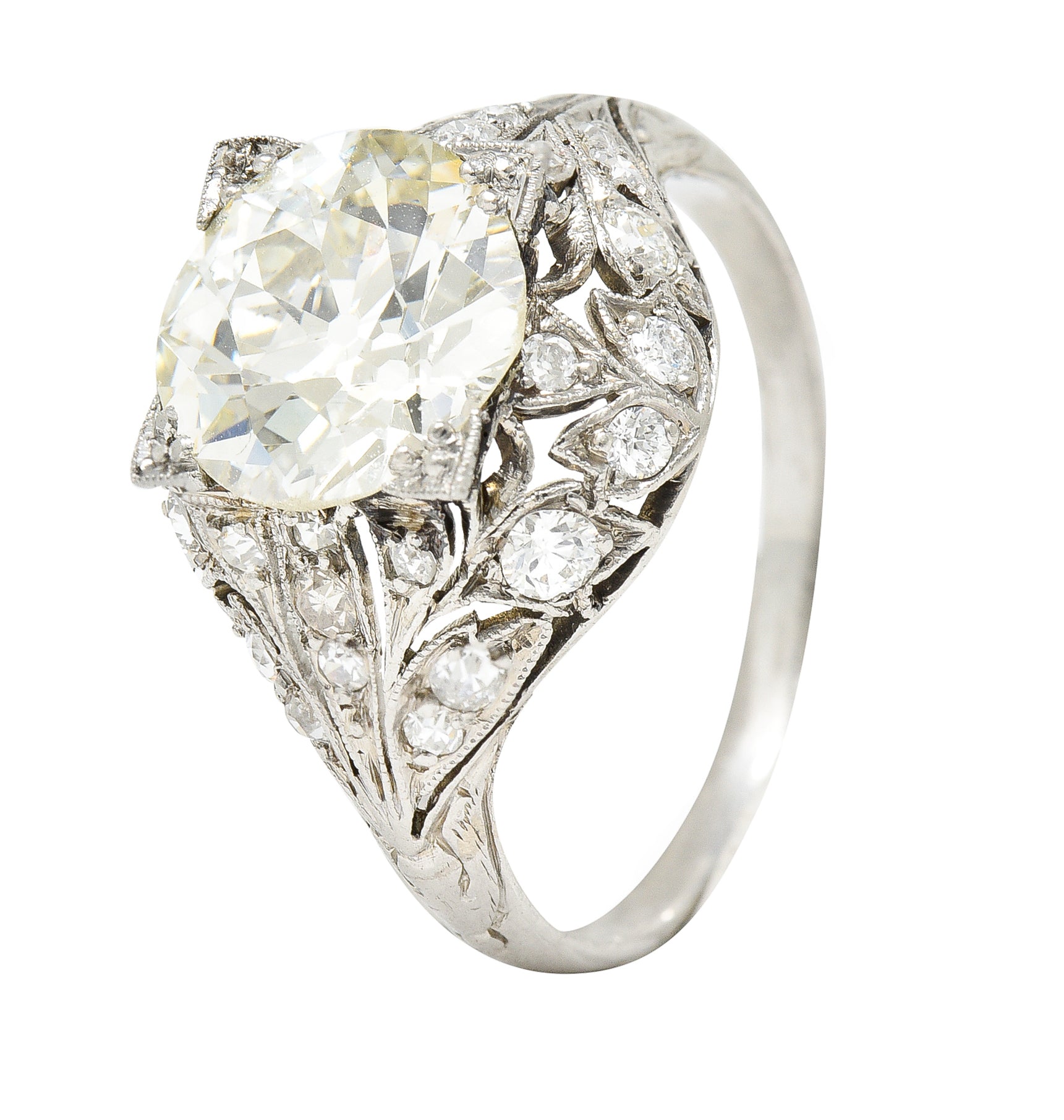 Bellé Epoqué 3.24 CTW Old European Cut Diamond Platinum Ivy Antique Bombé Engagement Ring Wilson's Estate Jewelry