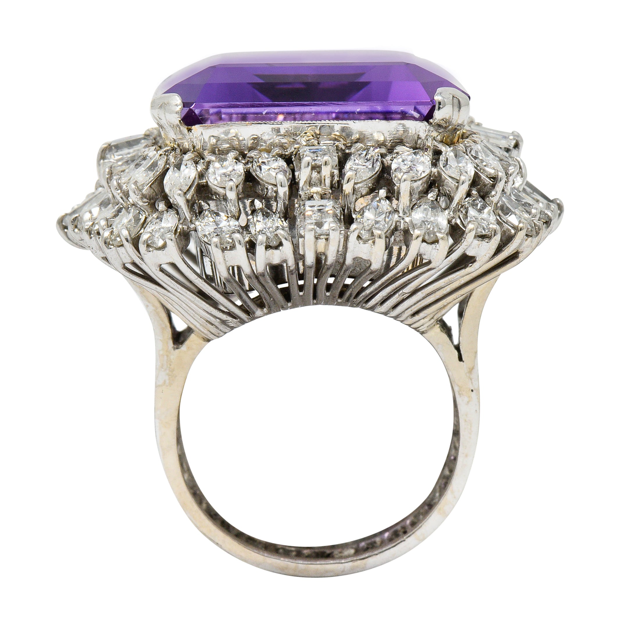 Large Vintage Amethyst 6.00 CTW Diamond 18 Karat White Gold Cluster RingRing - Wilson's Estate Jewelry