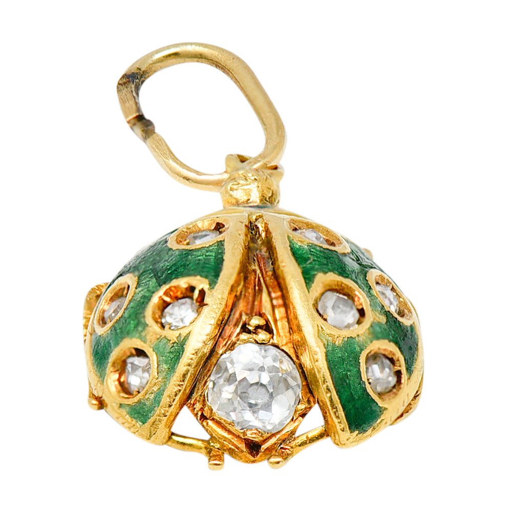 Art Nouveau Diamond Ruby Enamel 18 Karat Gold Ladybug Charmcharm - Wilson's Estate Jewelry