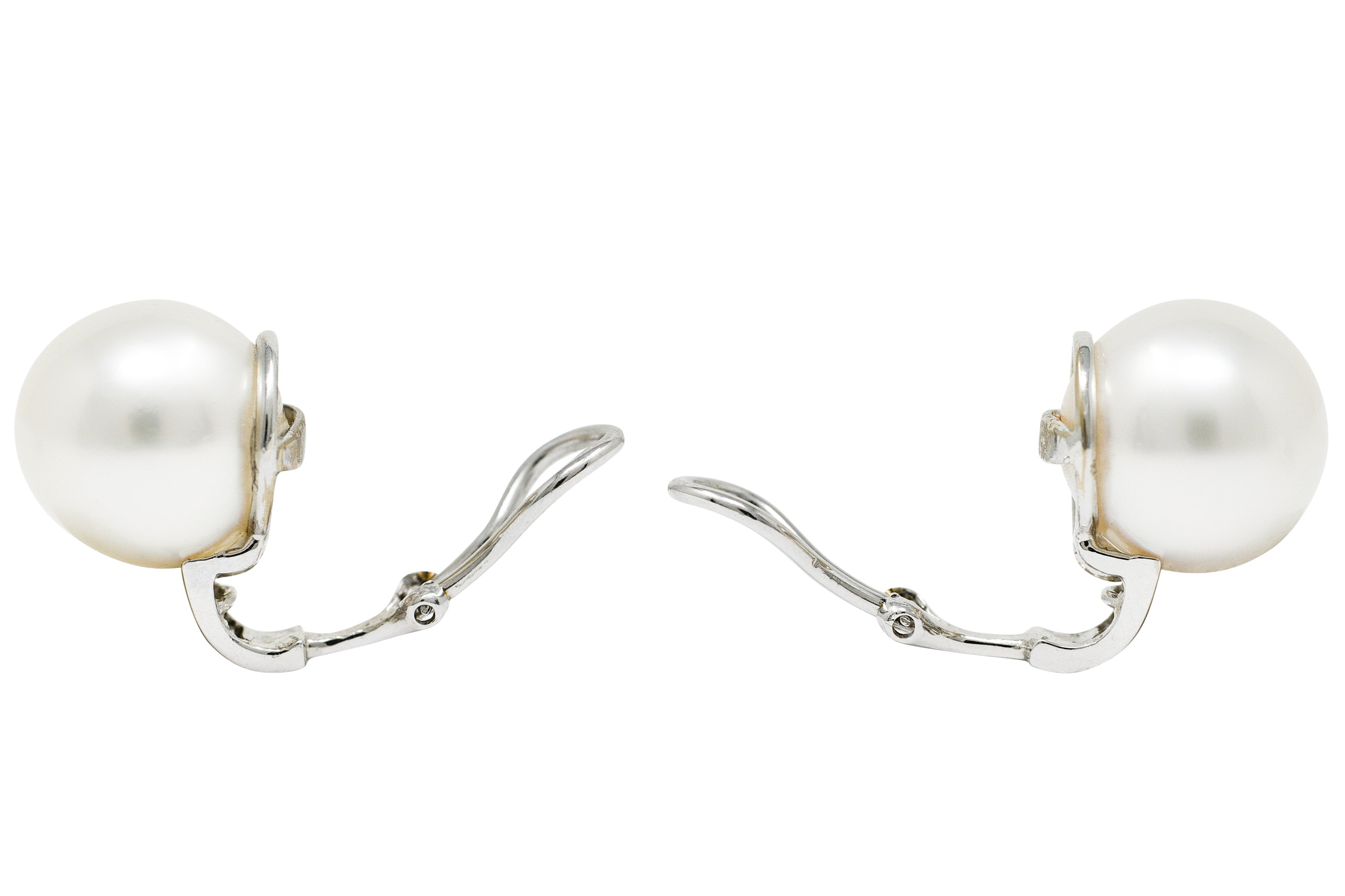 1950's South Sea Pearl Diamond 18 Karat White Gold Ear-Clip EarringsEarrings - Wilson's Estate Jewelry