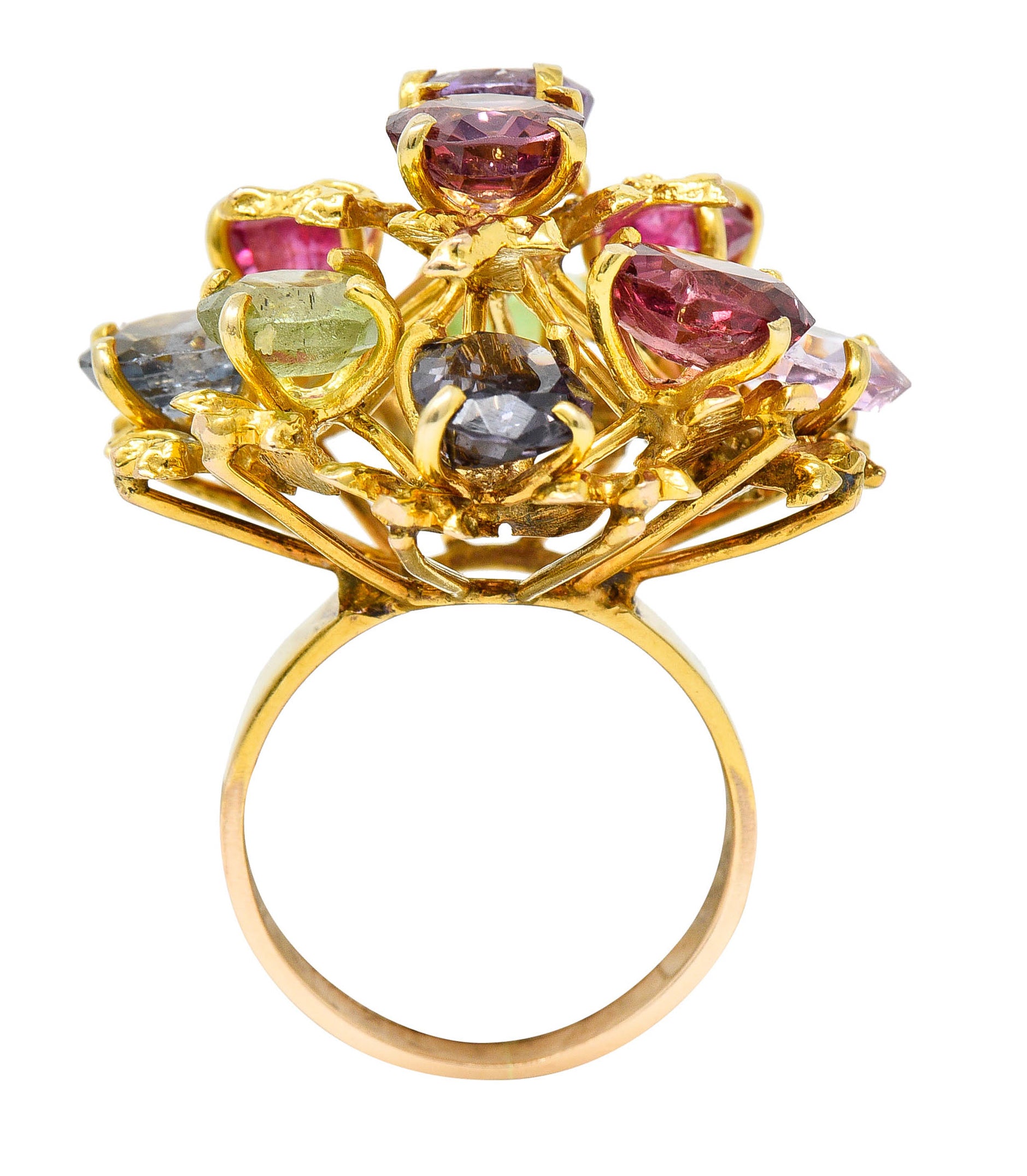 1970's Multi-Gem Spinel Peridot 14 Karat Gold Branching Cluster RingRing - Wilson's Estate Jewelry