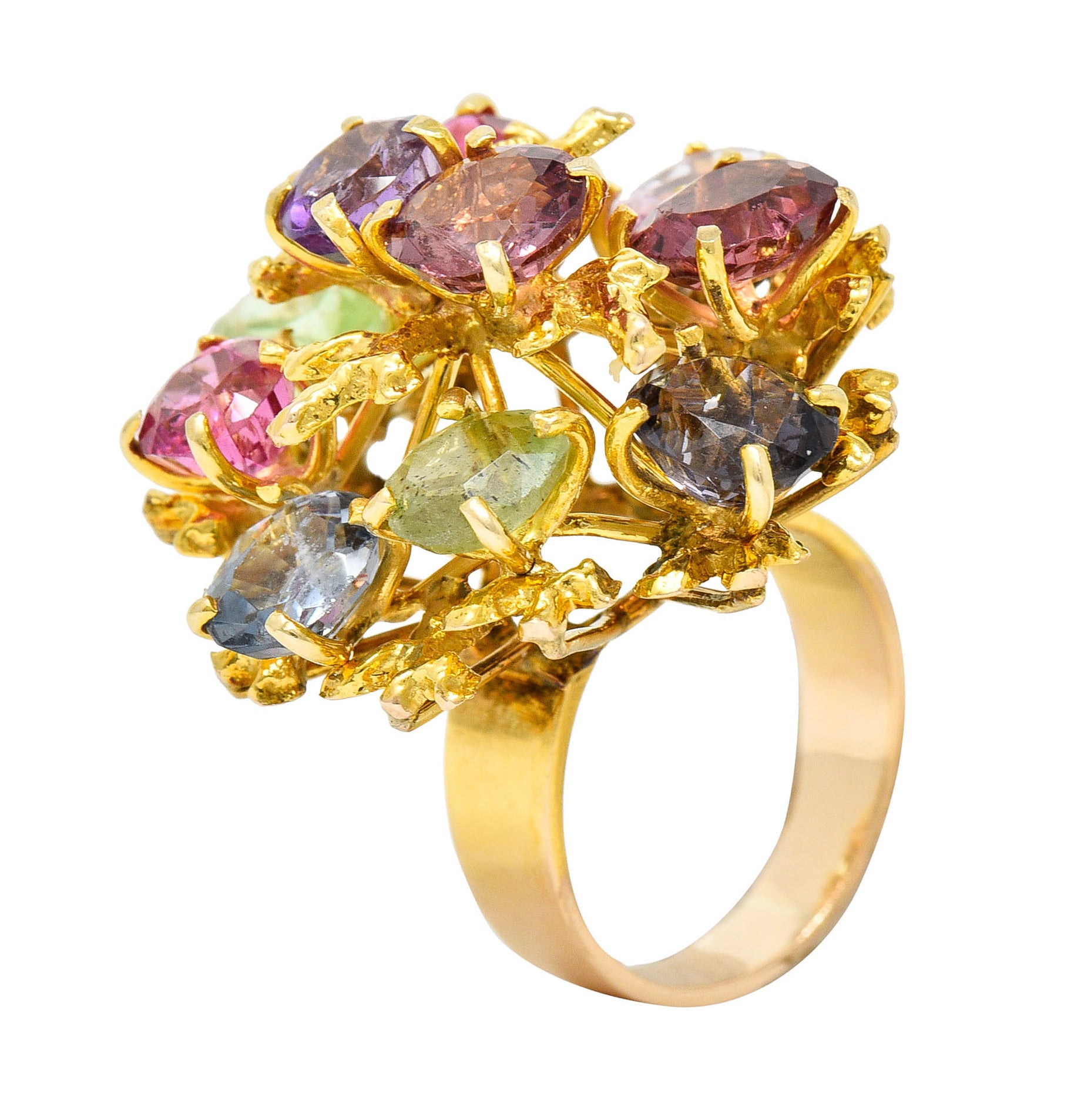 1970's Multi-Gem Spinel Peridot 14 Karat Gold Branching Cluster RingRing - Wilson's Estate Jewelry