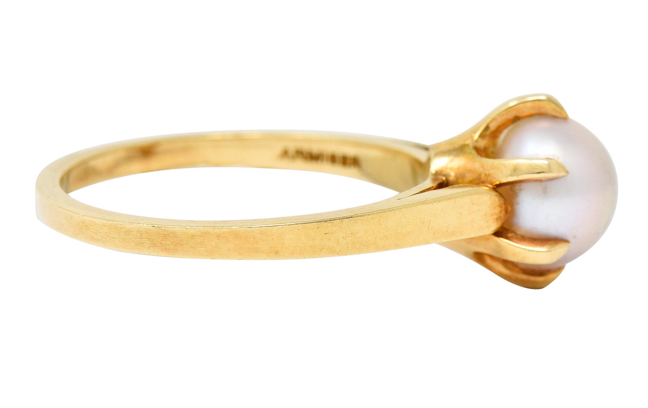 1905 Art Nouveau Natural Freshwater Button Pearl 14 Karat Gold Ring GIARing - Wilson's Estate Jewelry