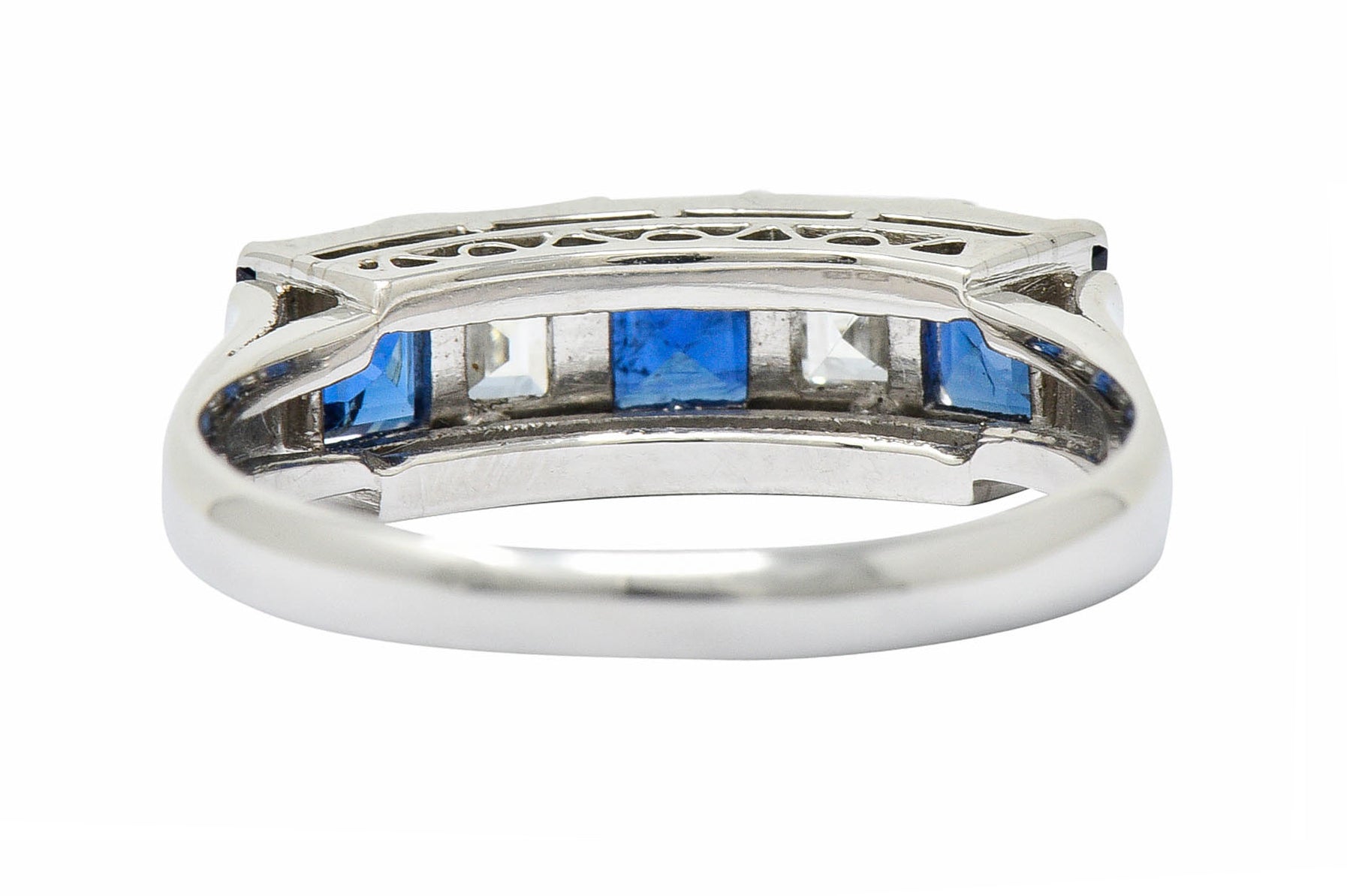 Contemporary 1.31 CTW Sapphire Diamond Platinum Five Stone Band RingRing - Wilson's Estate Jewelry