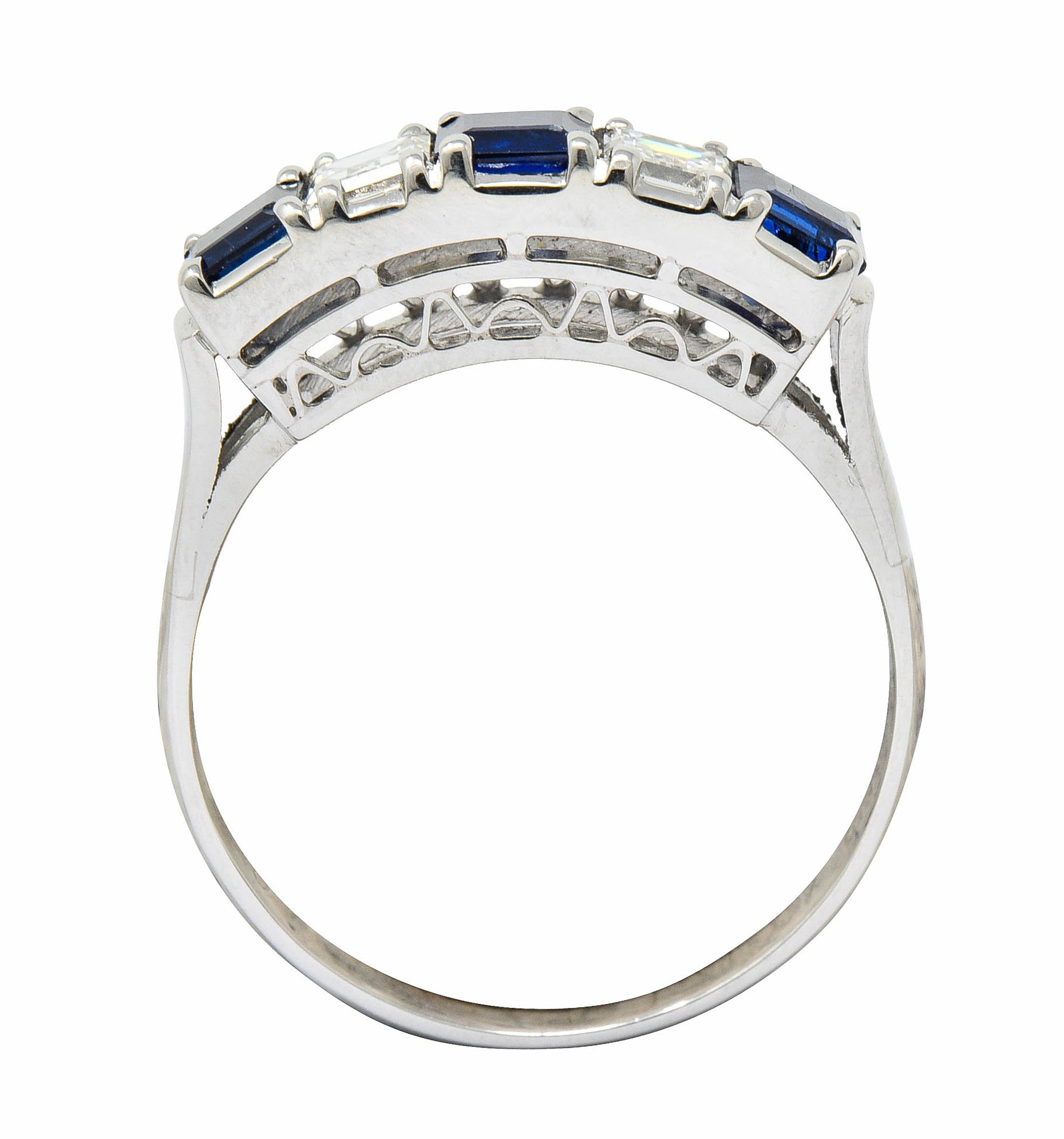 Contemporary 1.31 CTW Sapphire Diamond Platinum Five Stone Band RingRing - Wilson's Estate Jewelry