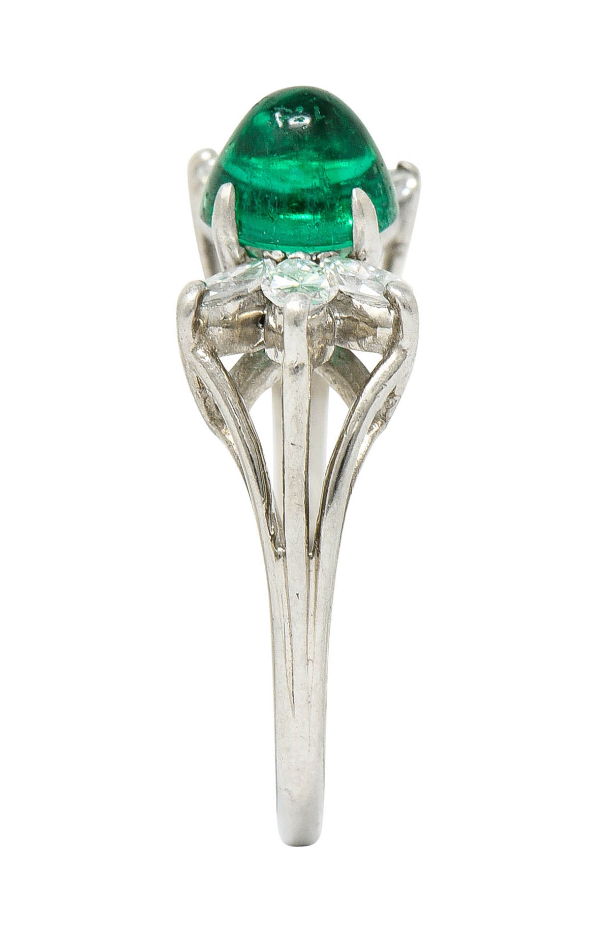 1950's Mid-Century 2.13 CTW Colombian Emerald Diamond Platinum Bow Cluster Ring AGLRing - Wilson's Estate Jewelry
