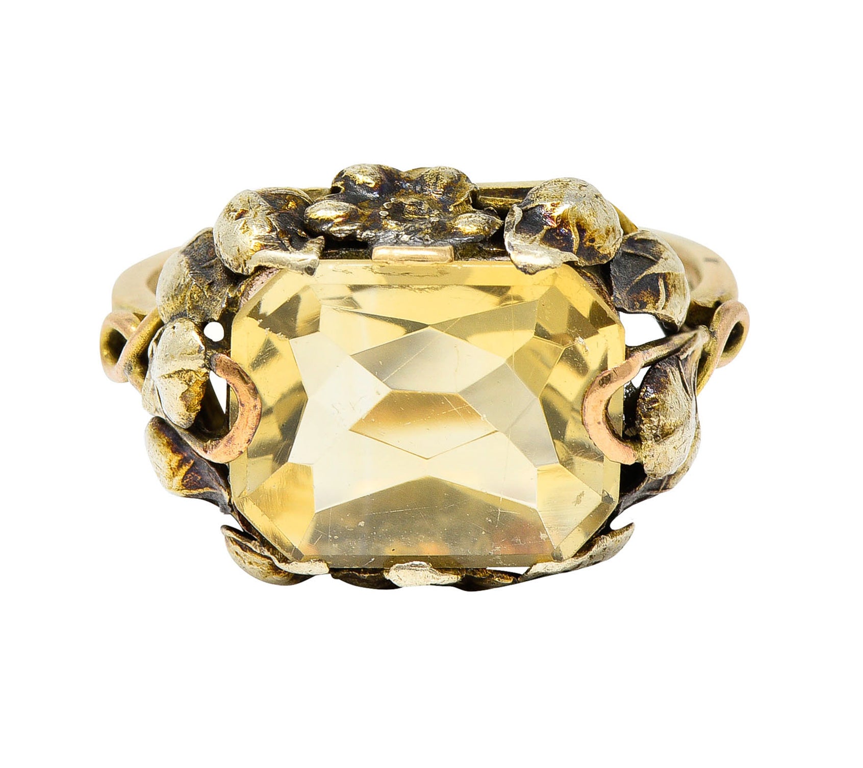 Arts & Crafts Vintage 14 Karat Two-Tone Gold Citrine Floral RingRing - Wilson's Estate Jewelry