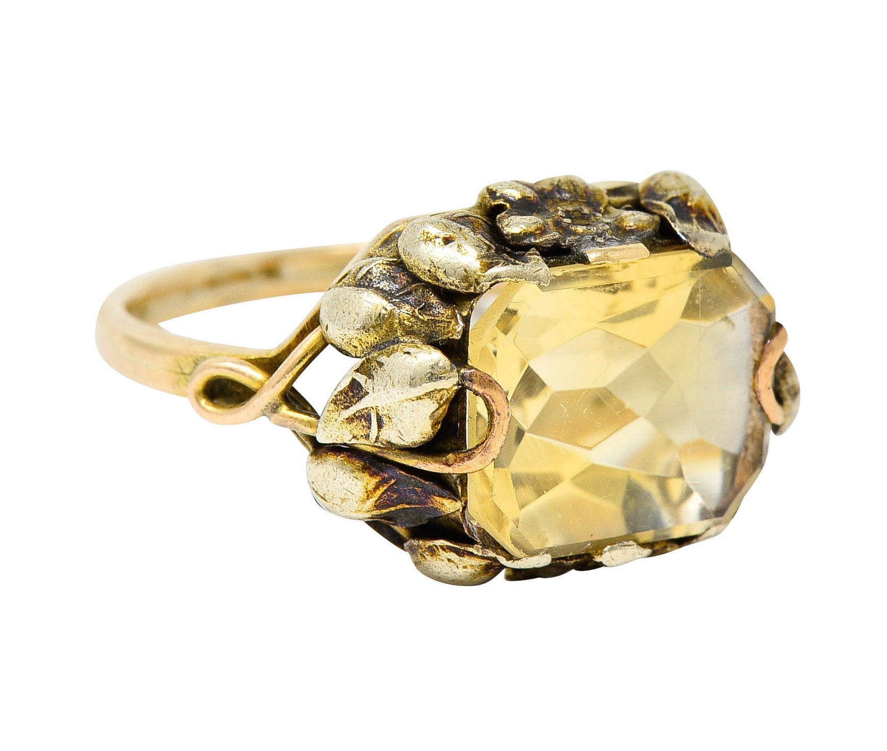 Arts & Crafts Vintage 14 Karat Two-Tone Gold Citrine Floral RingRing - Wilson's Estate Jewelry
