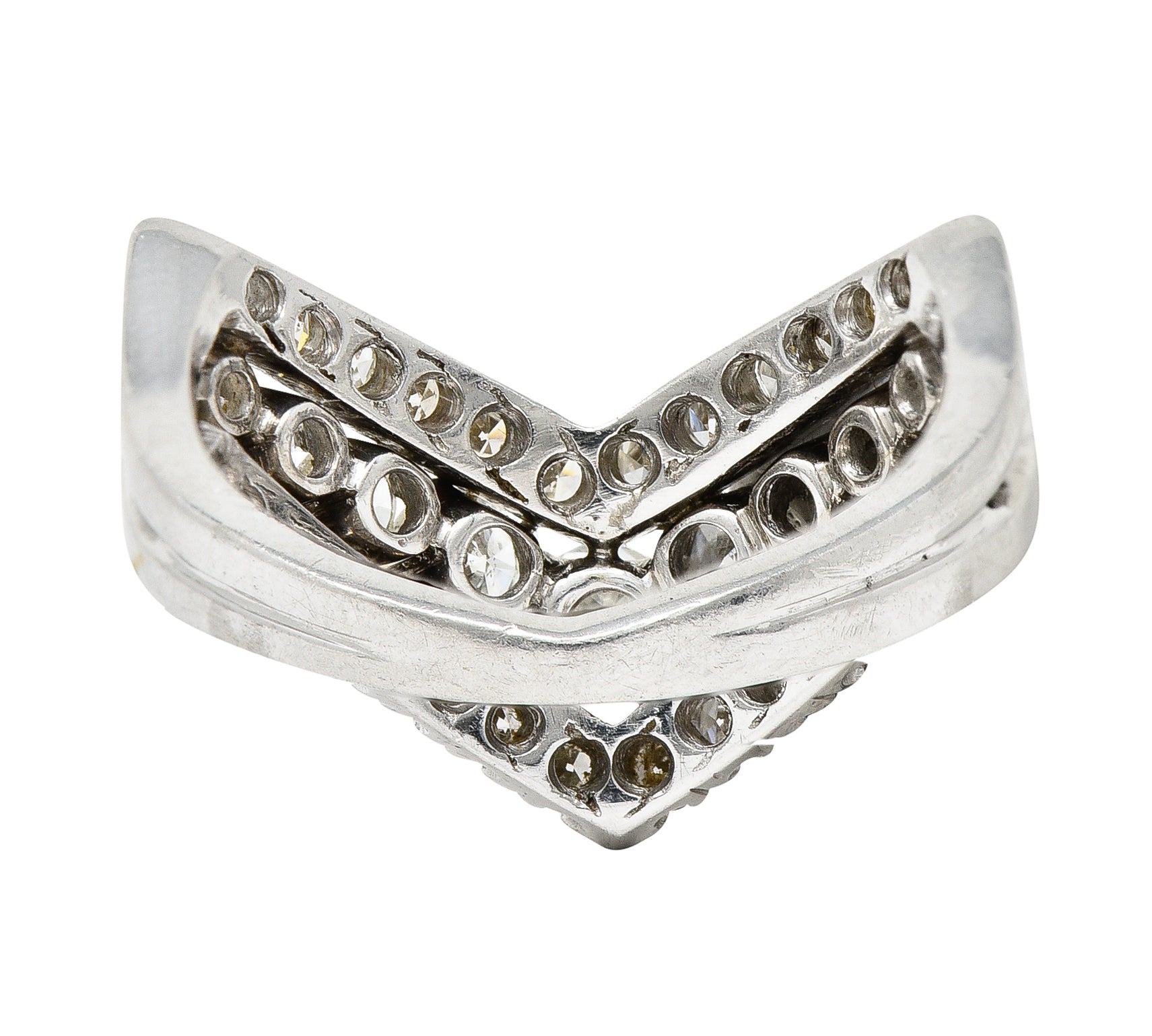 1950's Mid-Century 1.50 CTW Diamond Platinum Chevron Band Ring Wilson's Estate Jewelry
