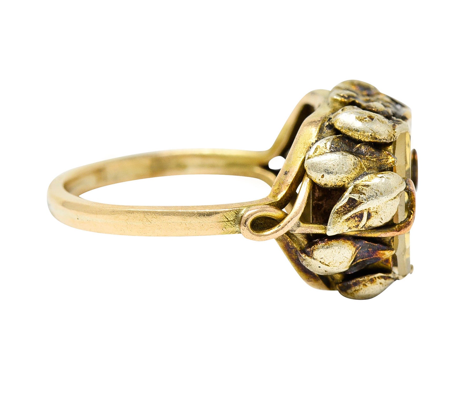 Arts & Crafts Vintage 14 Karat Two-Tone Gold Citrine Floral RingRing - Wilson's Estate Jewelry
