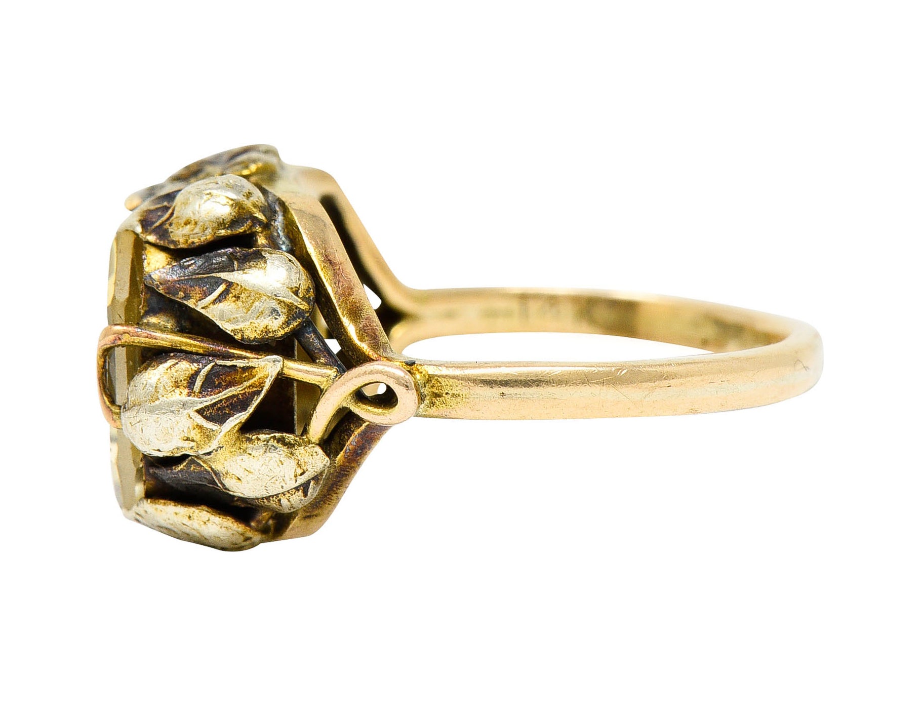 Arts & Crafts Vintage 14 Karat Two-Tone Gold Citrine Floral RingRing - Wilson's Estate Jewelry