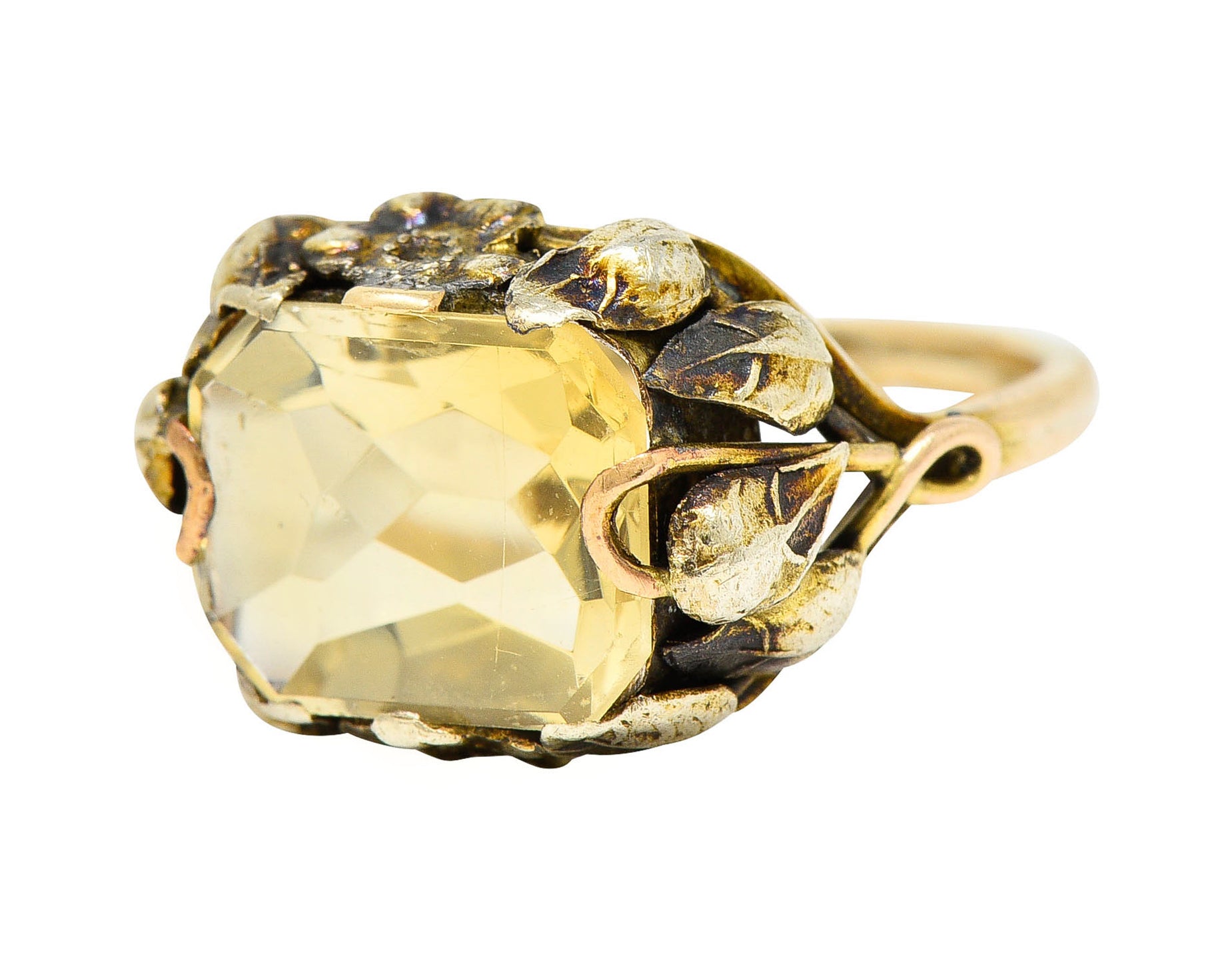 Arts & Crafts Vintage 14 Karat Two-Tone Gold Citrine Floral RingRing - Wilson's Estate Jewelry