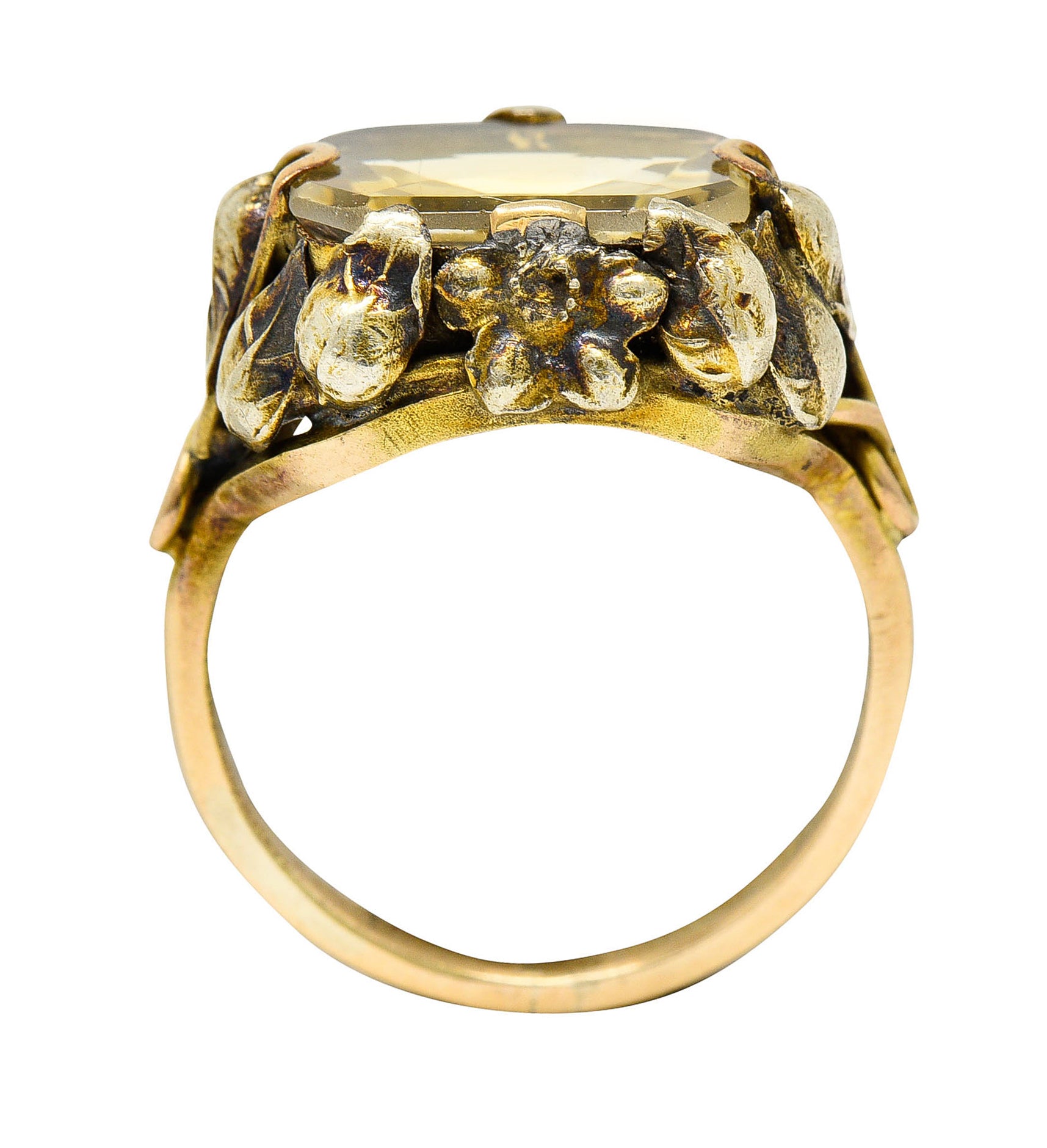Arts & Crafts Vintage 14 Karat Two-Tone Gold Citrine Floral RingRing - Wilson's Estate Jewelry
