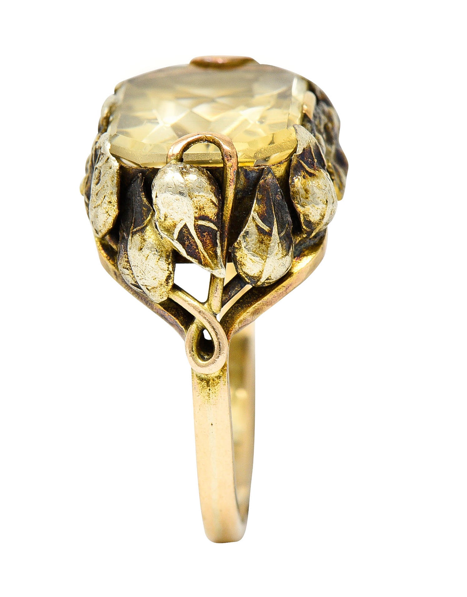 Arts & Crafts Vintage 14 Karat Two-Tone Gold Citrine Floral RingRing - Wilson's Estate Jewelry
