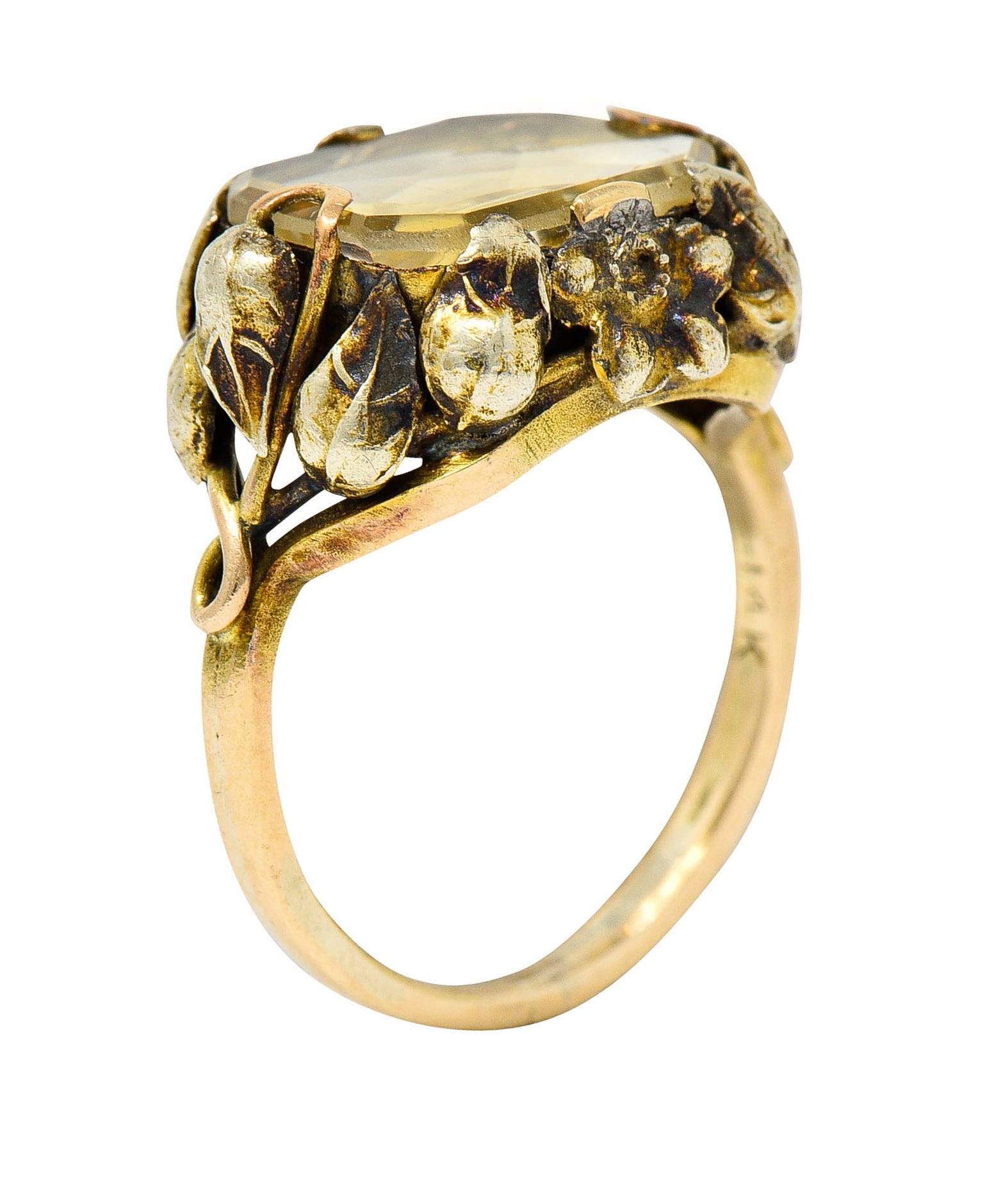 Arts & Crafts Vintage 14 Karat Two-Tone Gold Citrine Floral RingRing - Wilson's Estate Jewelry