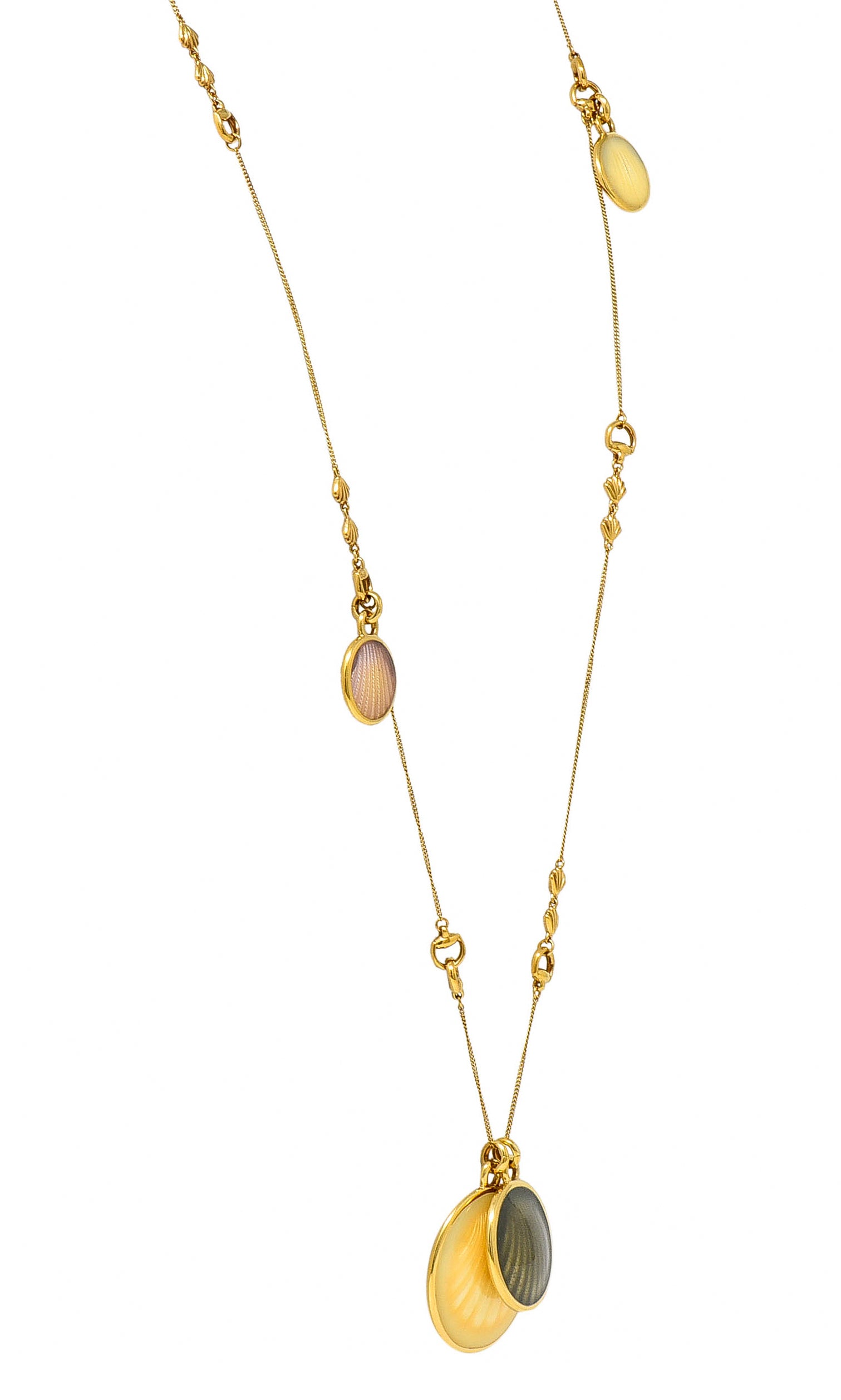 Gucci 2009 Enamel Sea Shell 18 Karat Yellow Gold Horsebit Necklace