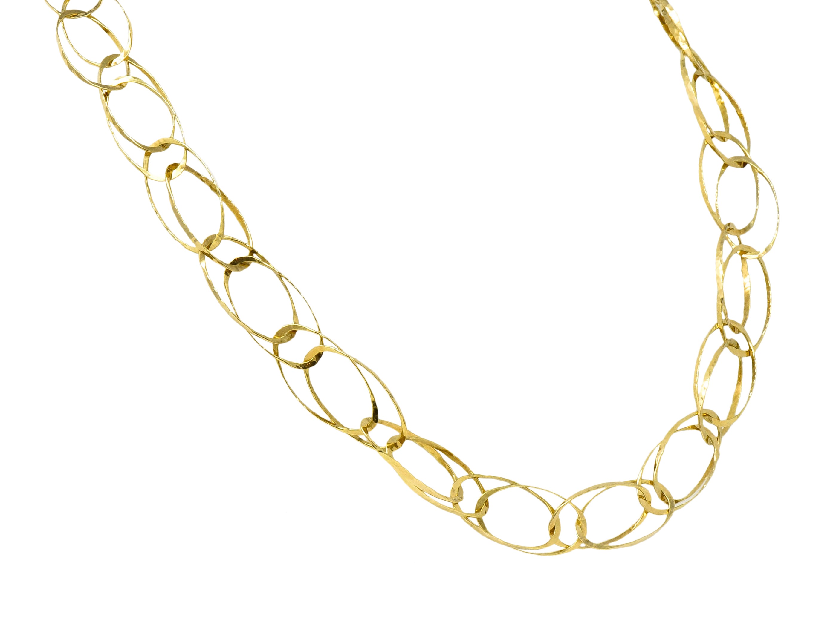 Contemporary 18 Karat Gold Hammered Link Necklace - Wilson's Estate Jewelry
