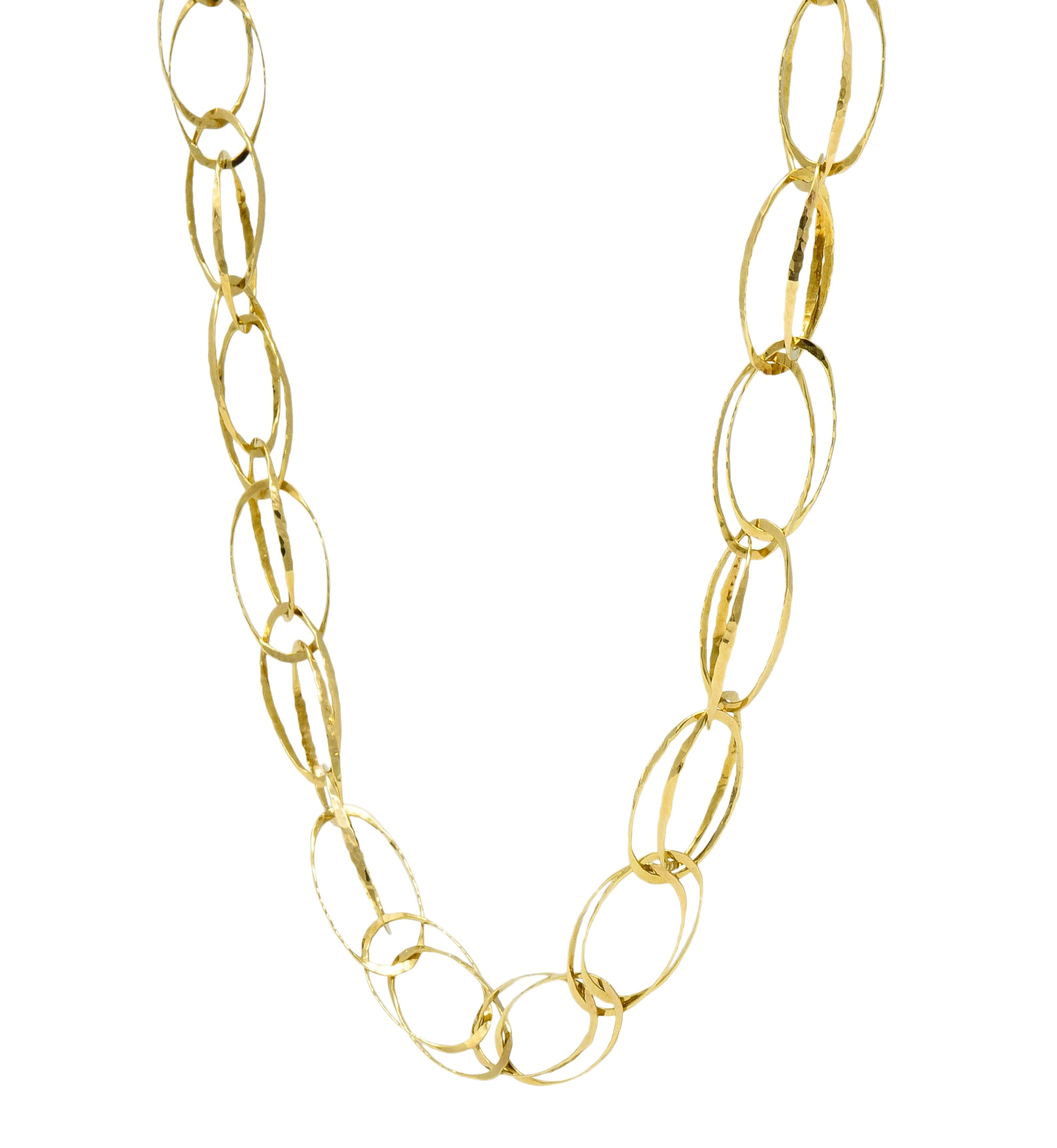 Contemporary 18 Karat Gold Hammered Link Necklace - Wilson's Estate Jewelry