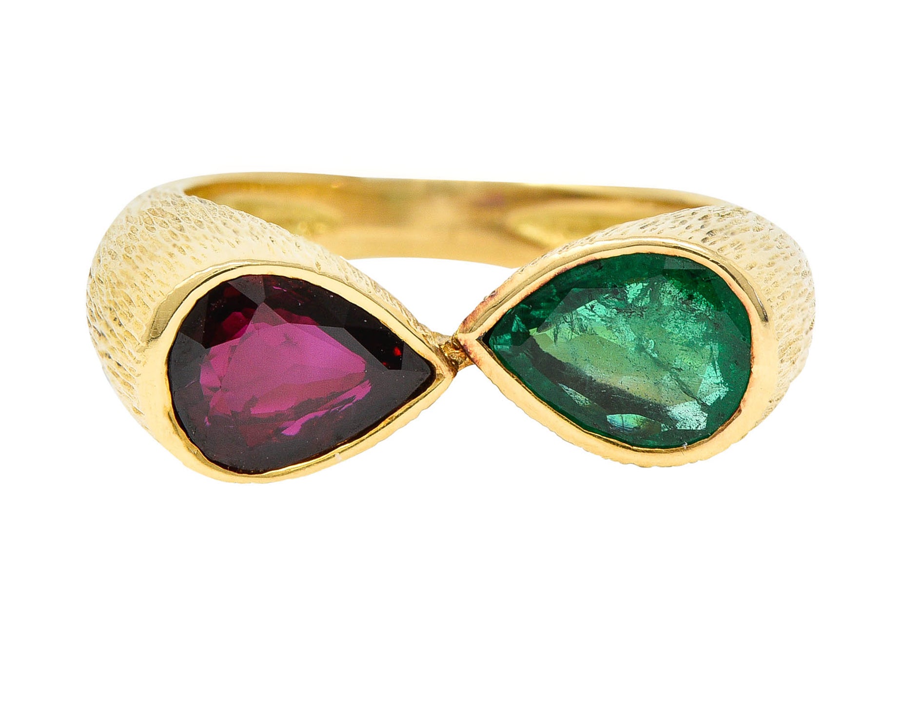 French Vintage Emerald Ruby 18 Karat Gold Mirrored Gemstone RingRing - Wilson's Estate Jewelry