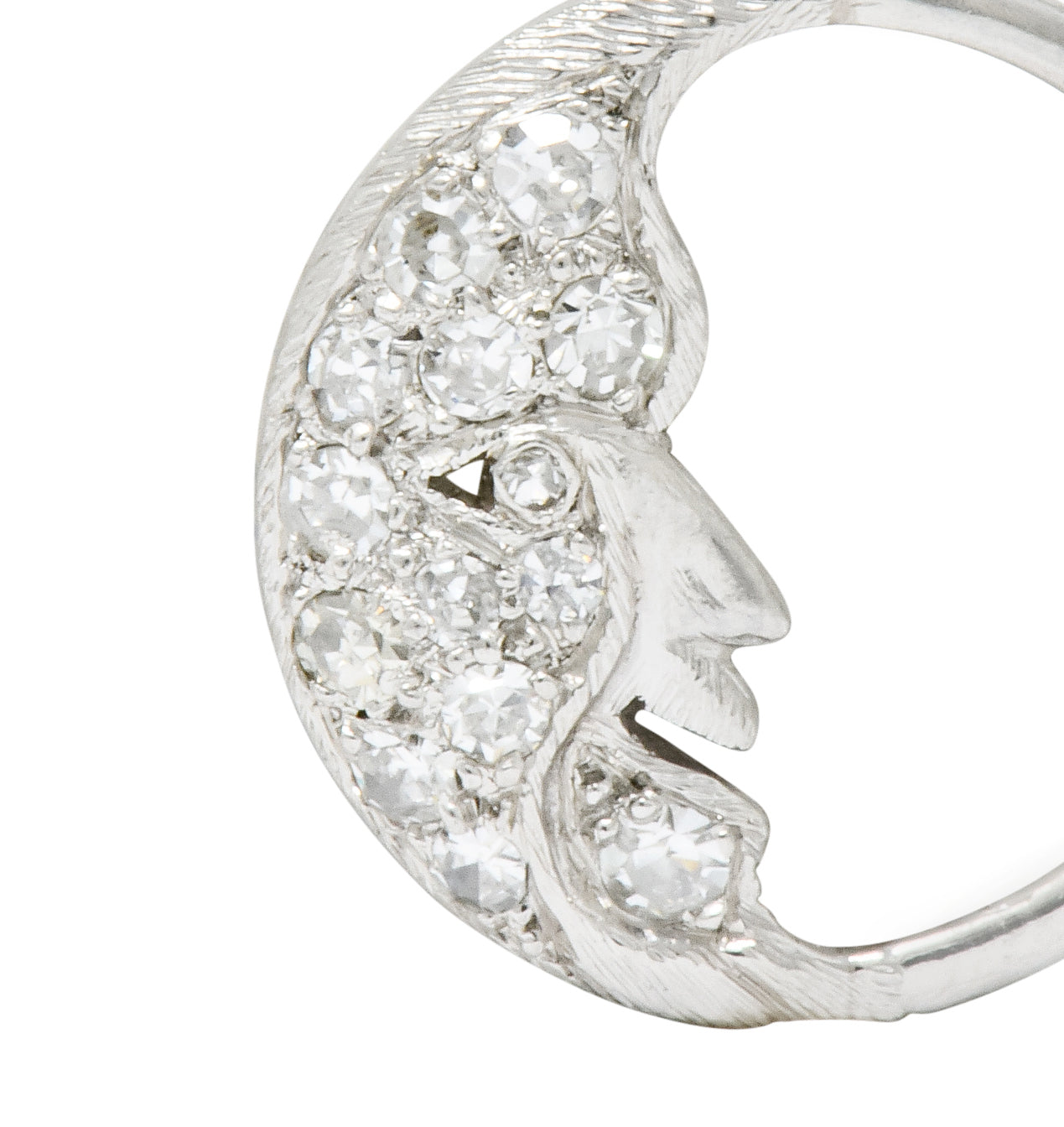 Art Deco Diamond Platinum Crescent Man-In-The-Moon Charm - Wilson's Estate Jewelry