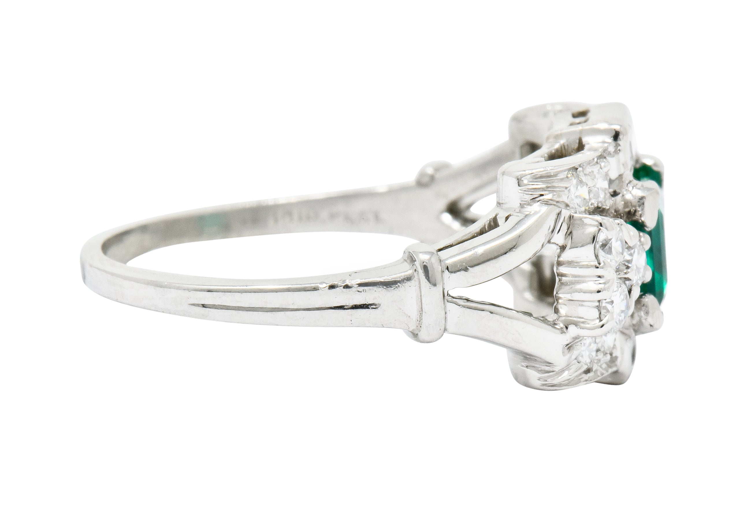 Tiffany & Co. Emerald Diamond Platinum Ring Circa 1950 - Wilson's Estate Jewelry