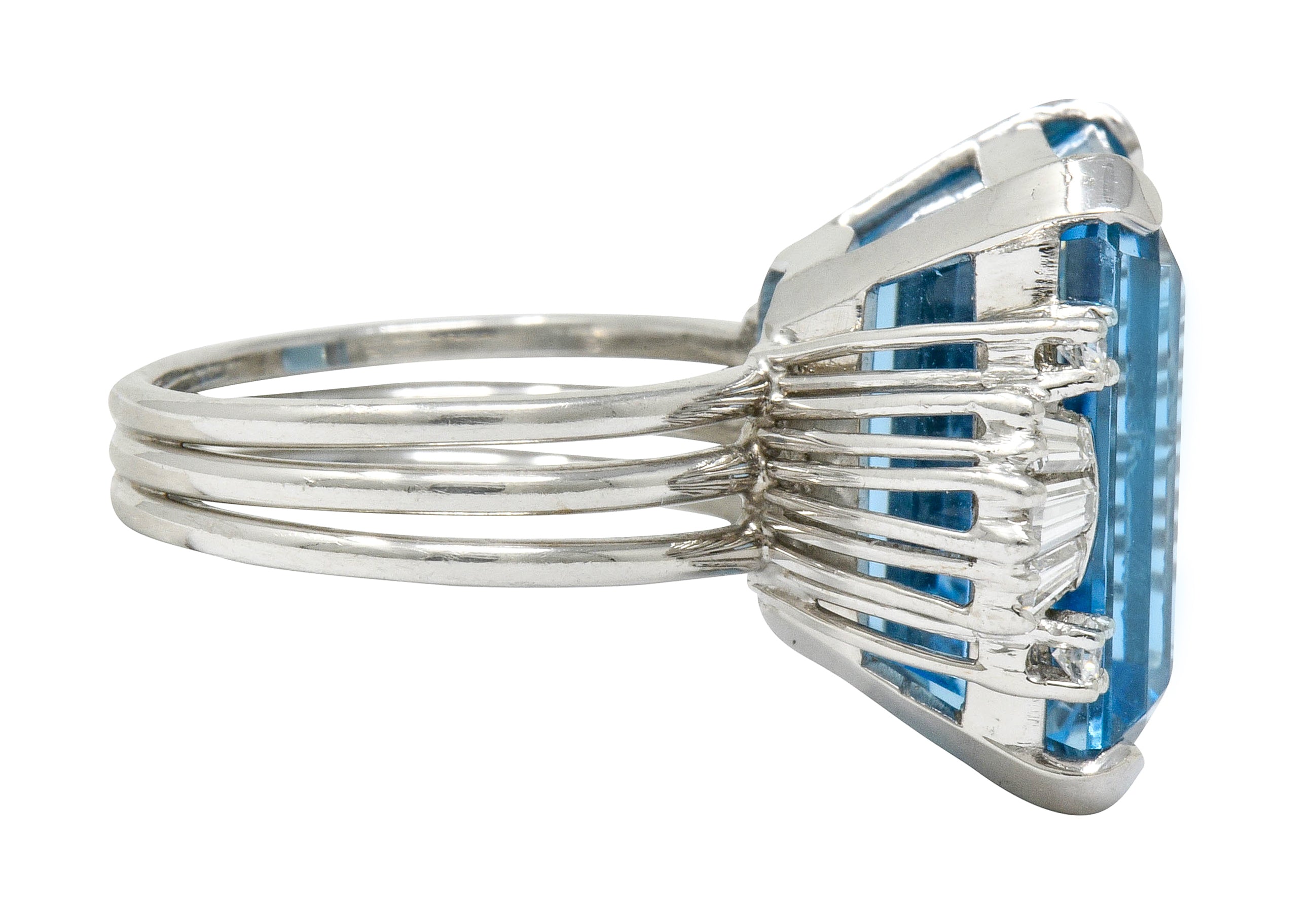 .11111 *1950's Mid-Century 15.40 CTW Aquamarine Diamond Platinum Cocktail Ring - Wilson's Estate Jewelry