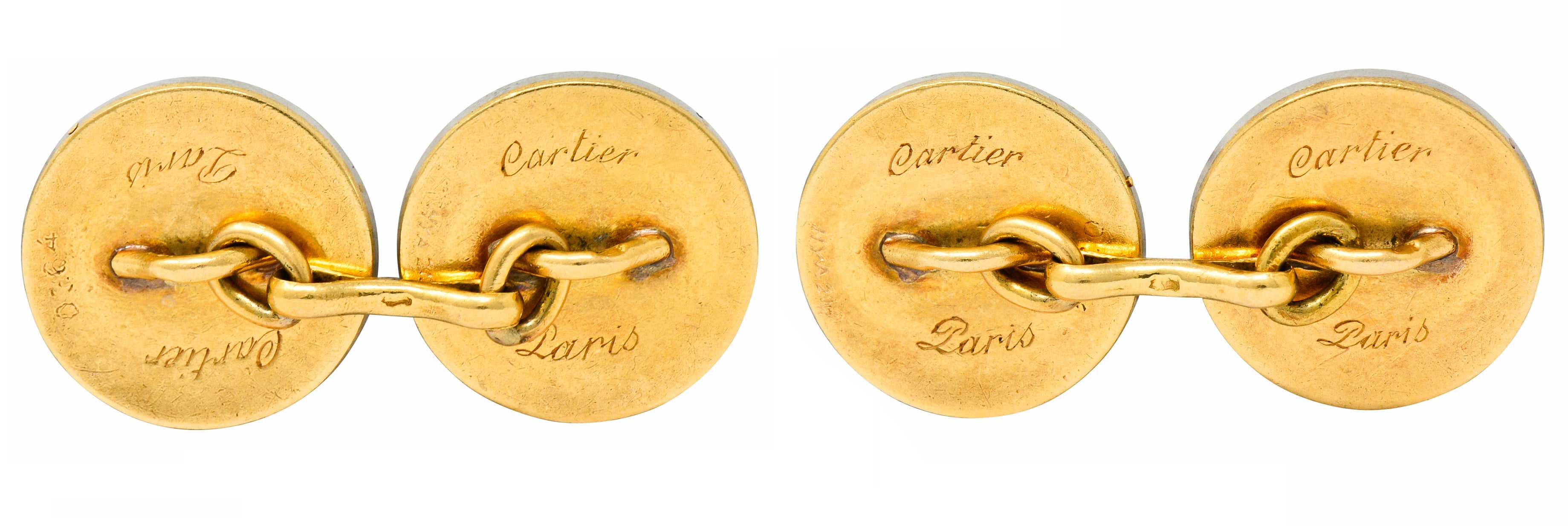 Cartier Paris Diamond Enamel Platinum-Topped 18 Karat Gold Men's CufflinksCufflinks - Wilson's Estate Jewelry